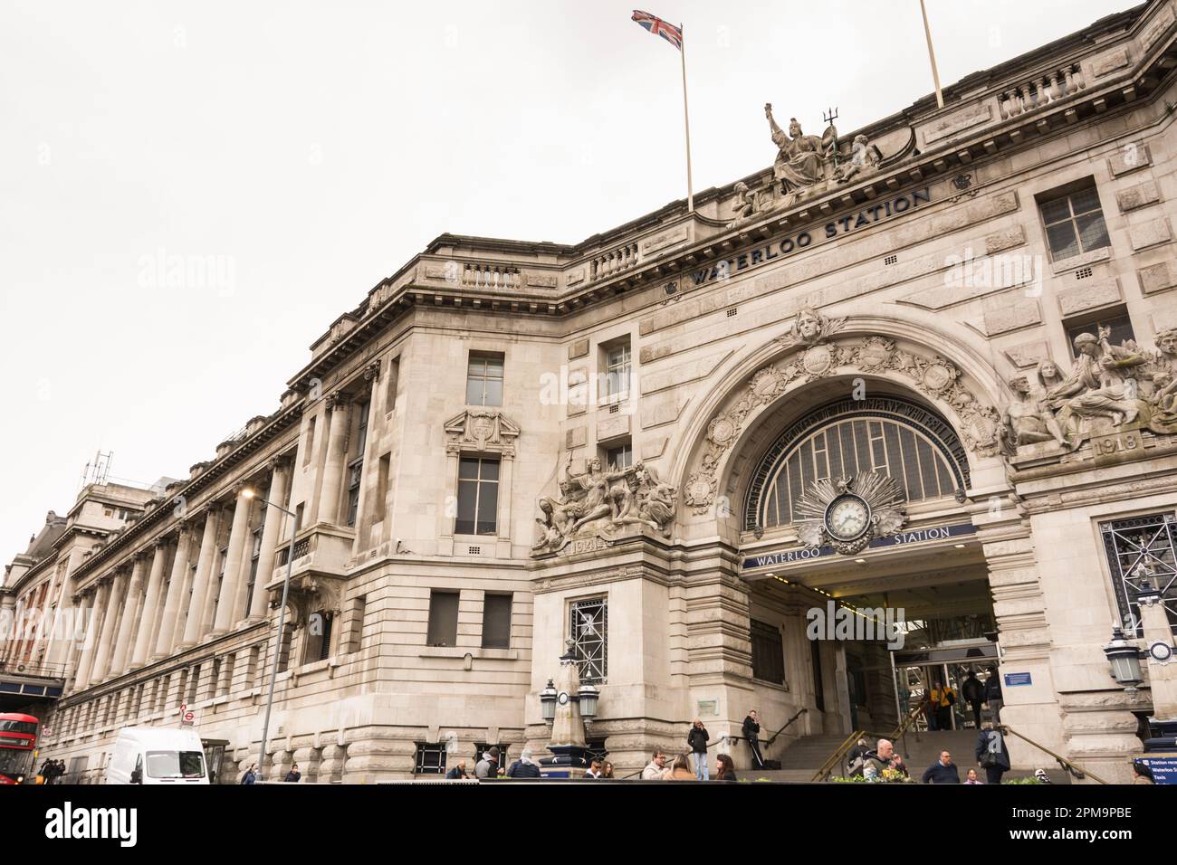 The facade and entrance to Waterloo Station, Waterloo, London, SE1, England, UK Stock Photo