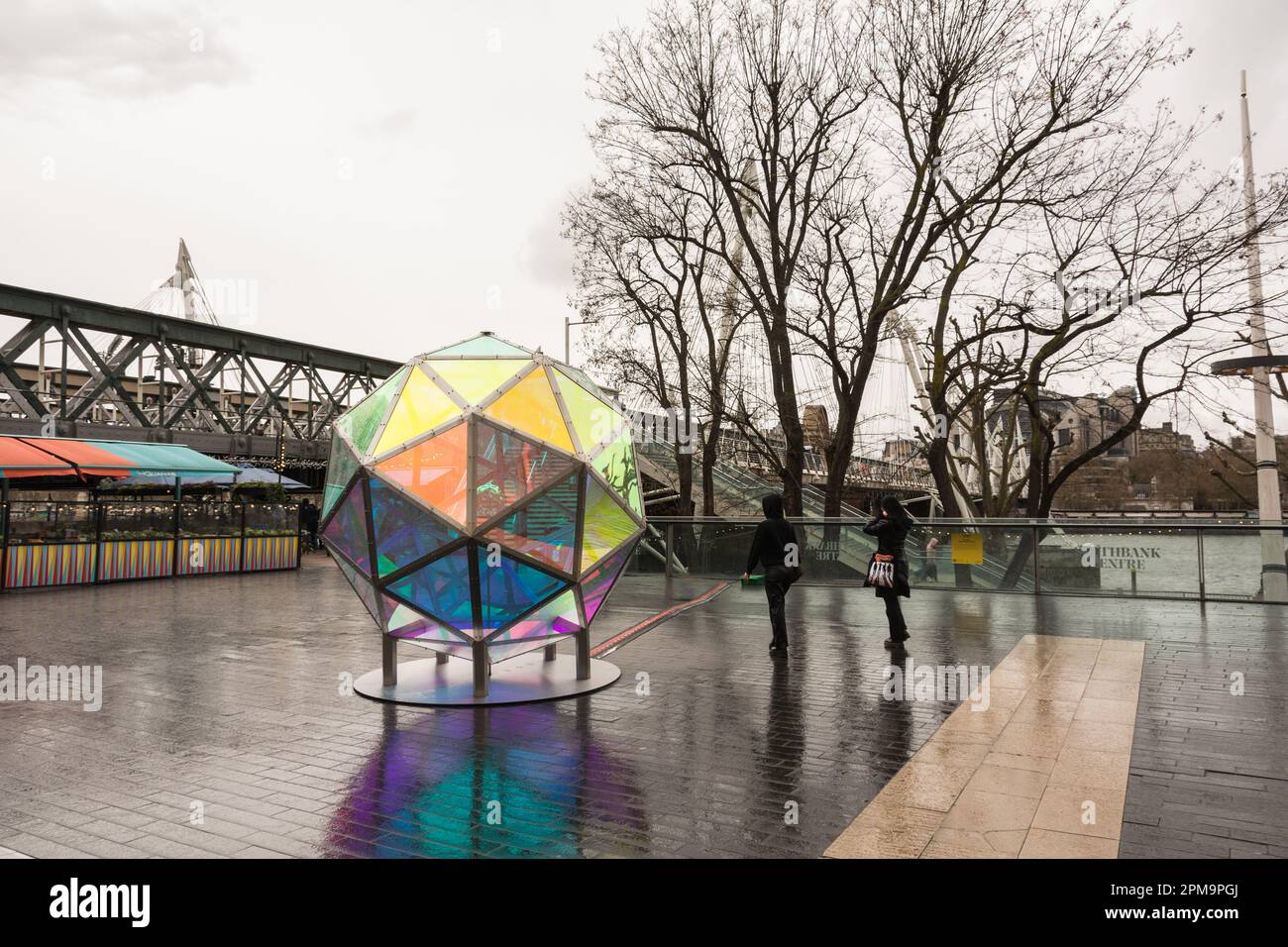 Jacob Kvist's acrylic Dichroic Sphere at the Southbank Centre, opposite