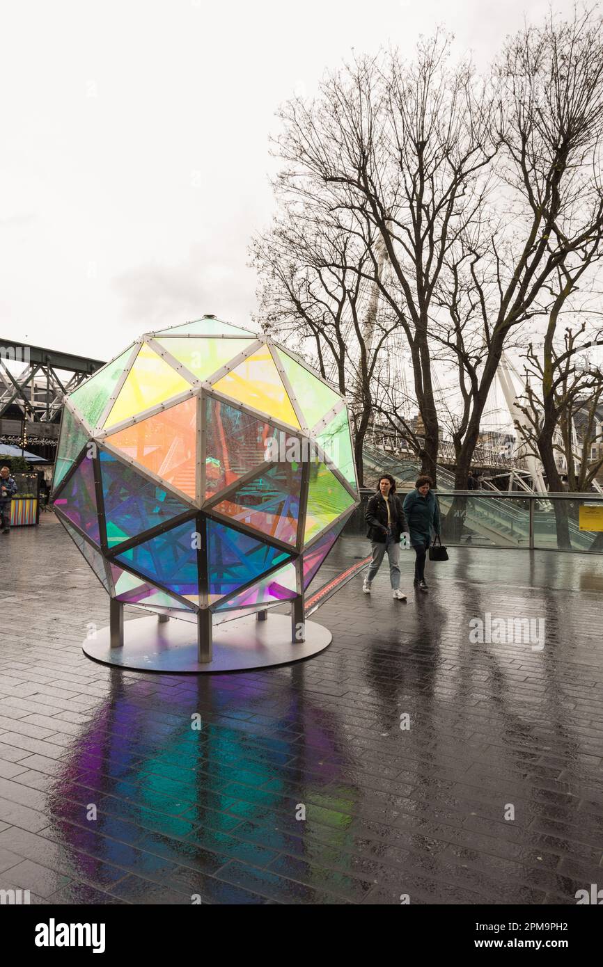 Jacob Kvist's acrylic Dichroic Sphere at the Southbank Centre, opposite