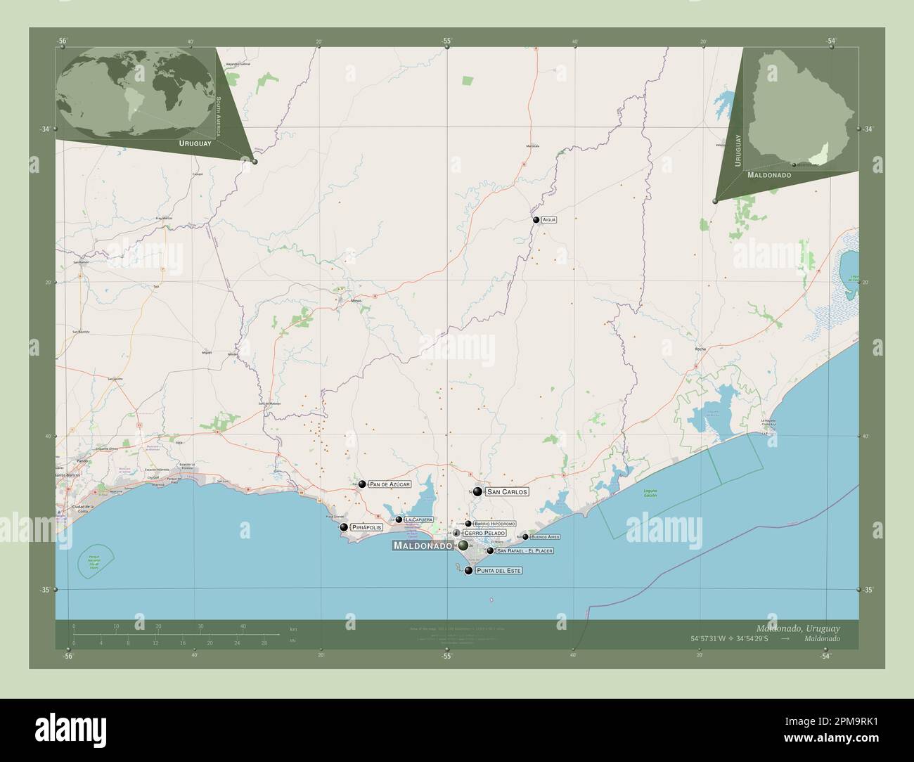 Maldonado Department Of Uruguay Open Street Map Locations And Names Maldonado Department Of Uruguay Open Street Map Locations And Names Of Major Cities Of The Region Corner Auxiliary Location Maps 2PM9RK1 