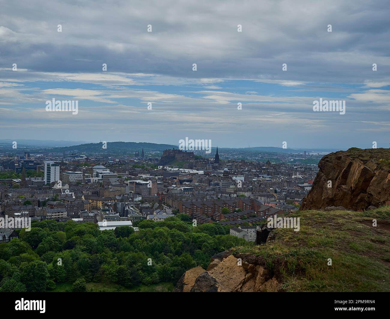 View over Edinburgh, the capital of Scotland, from the top of Arthurs ...