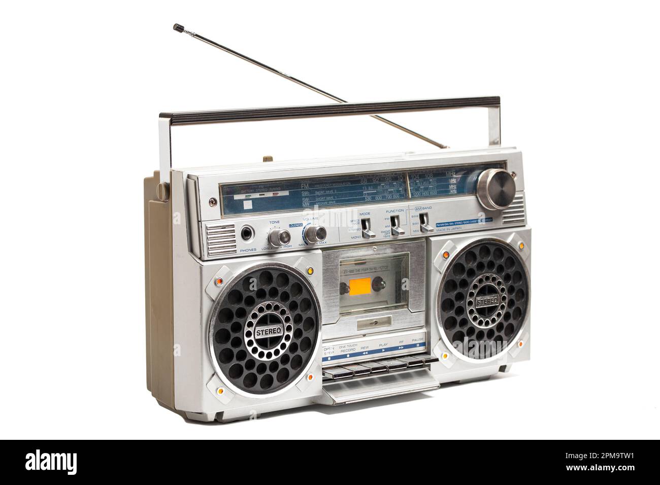 Silver retro ghetto radio boom box cassette recorder from 80s Stock Photo Alamy