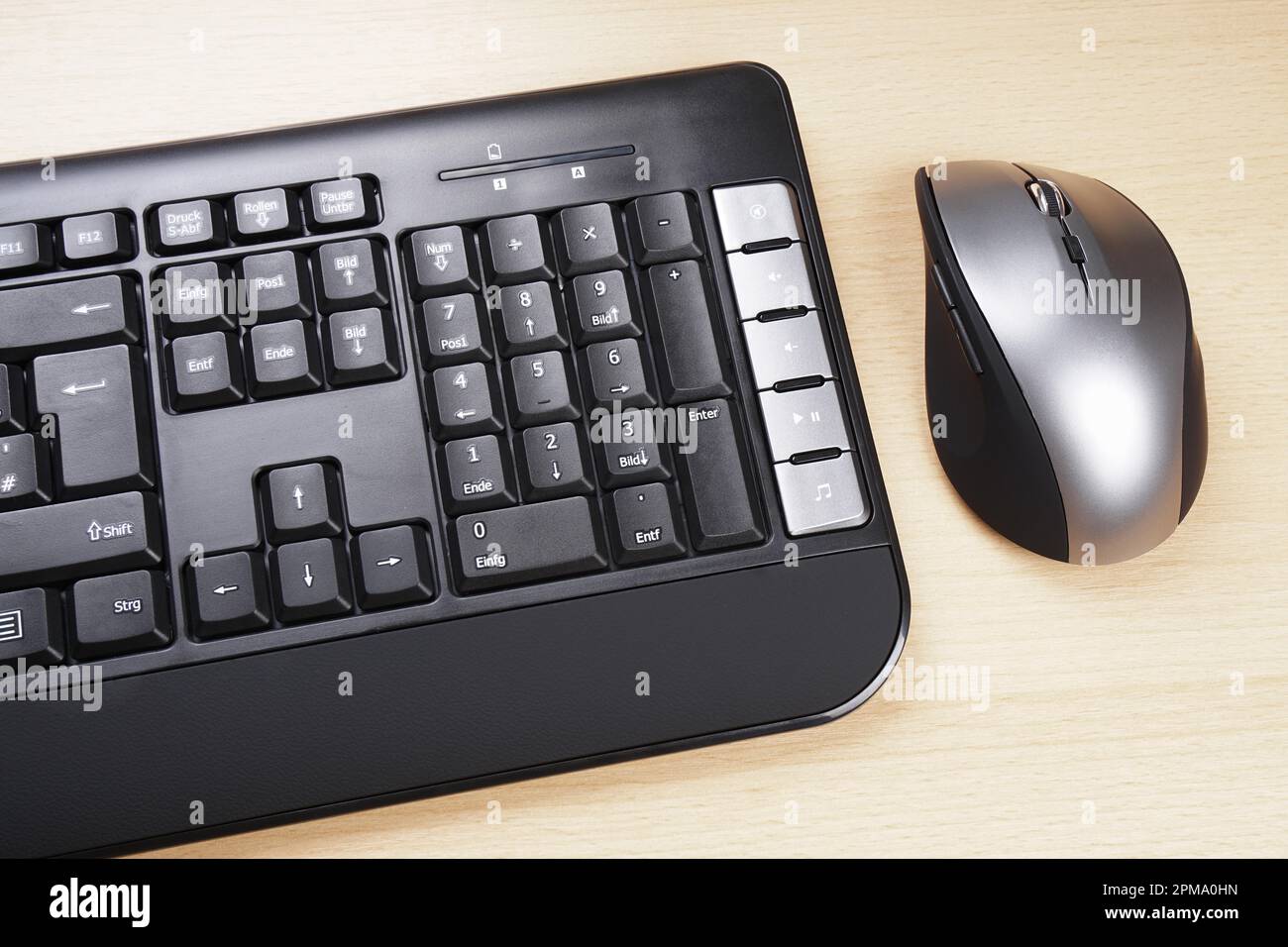 multimedia computer keyboard with german layoutand 5 button mouse Stock Photo