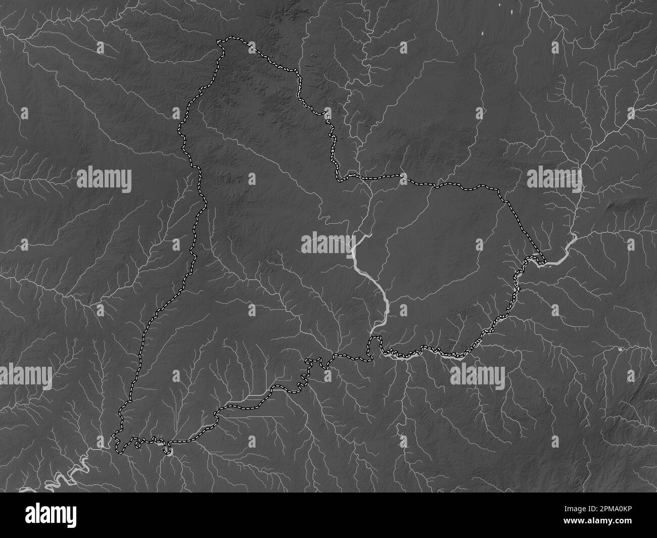 Tacuarembo, department of Uruguay. Grayscale elevation map with lakes and rivers Stock Photo