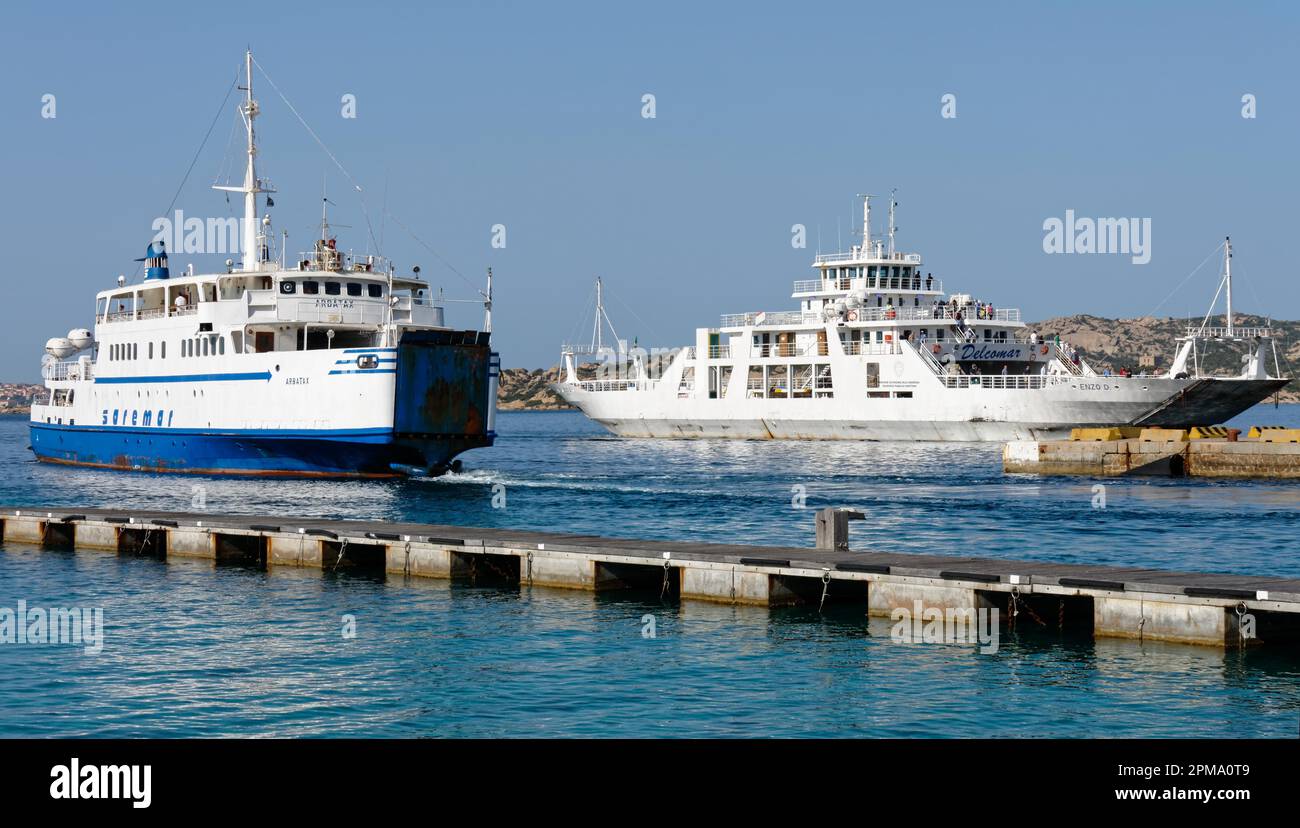Car ferries leaving and entering Palau port Sardinia Stock Photo