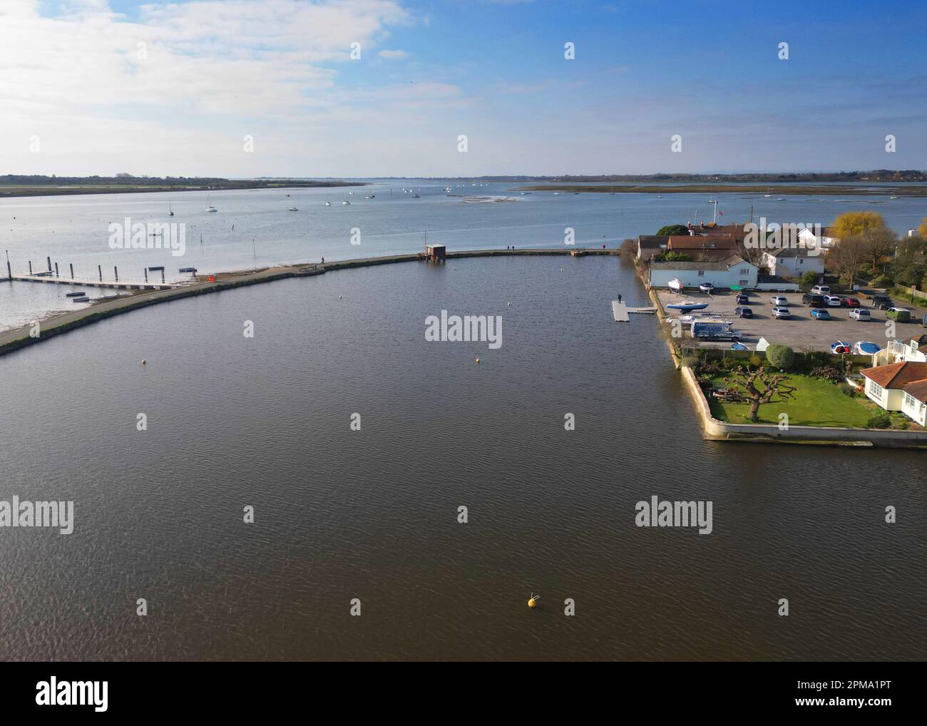 aerial view of the mill pond and promenade at emsworth on the hampshire