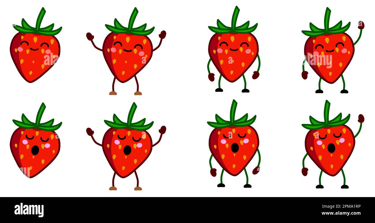 Cute kawaii style strawberry icon, eyes closed, smiling. Version with
