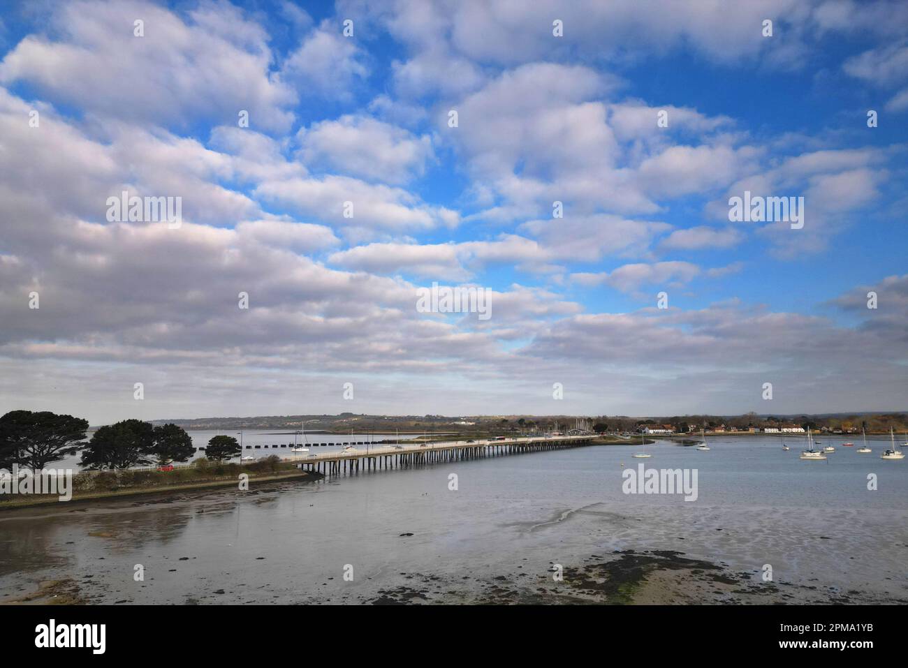 aerial view of the bridge linking hayling island to the mainland of hampshire on the south coast of england Stock Photo