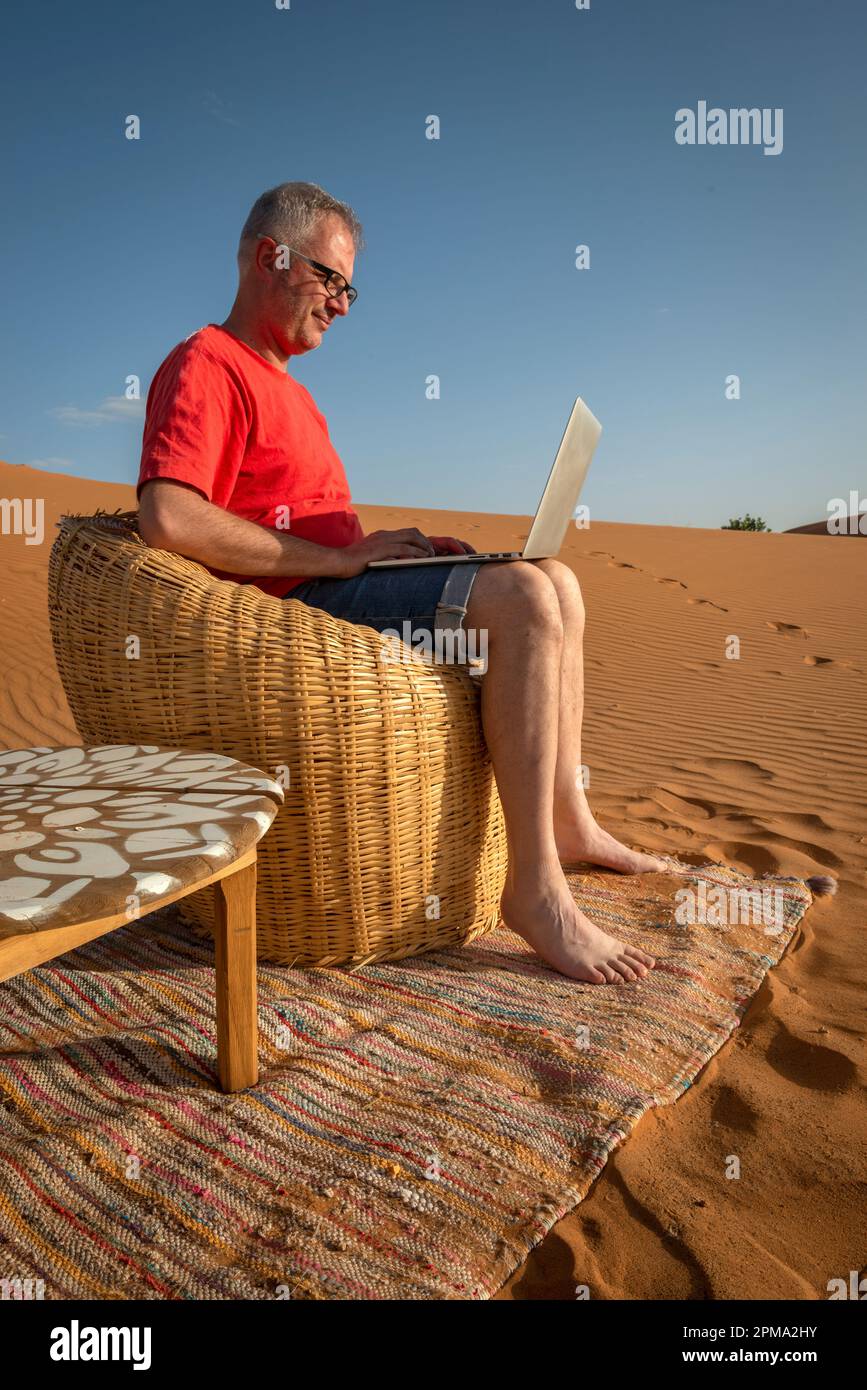 Remote work from the desert Stock Photo