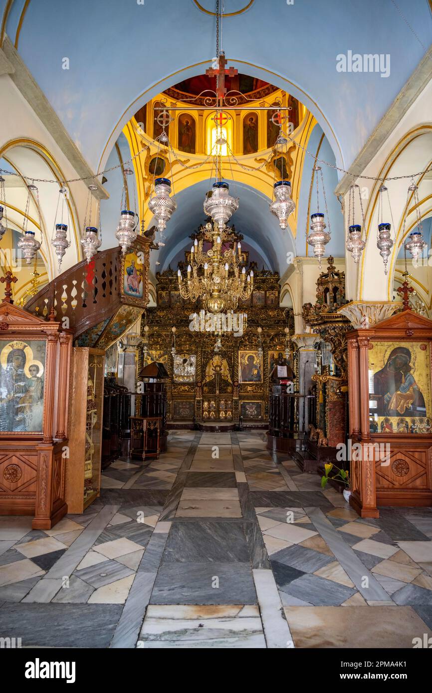 Interior, altar and holy images, Cycladic Greek Orthodox Church