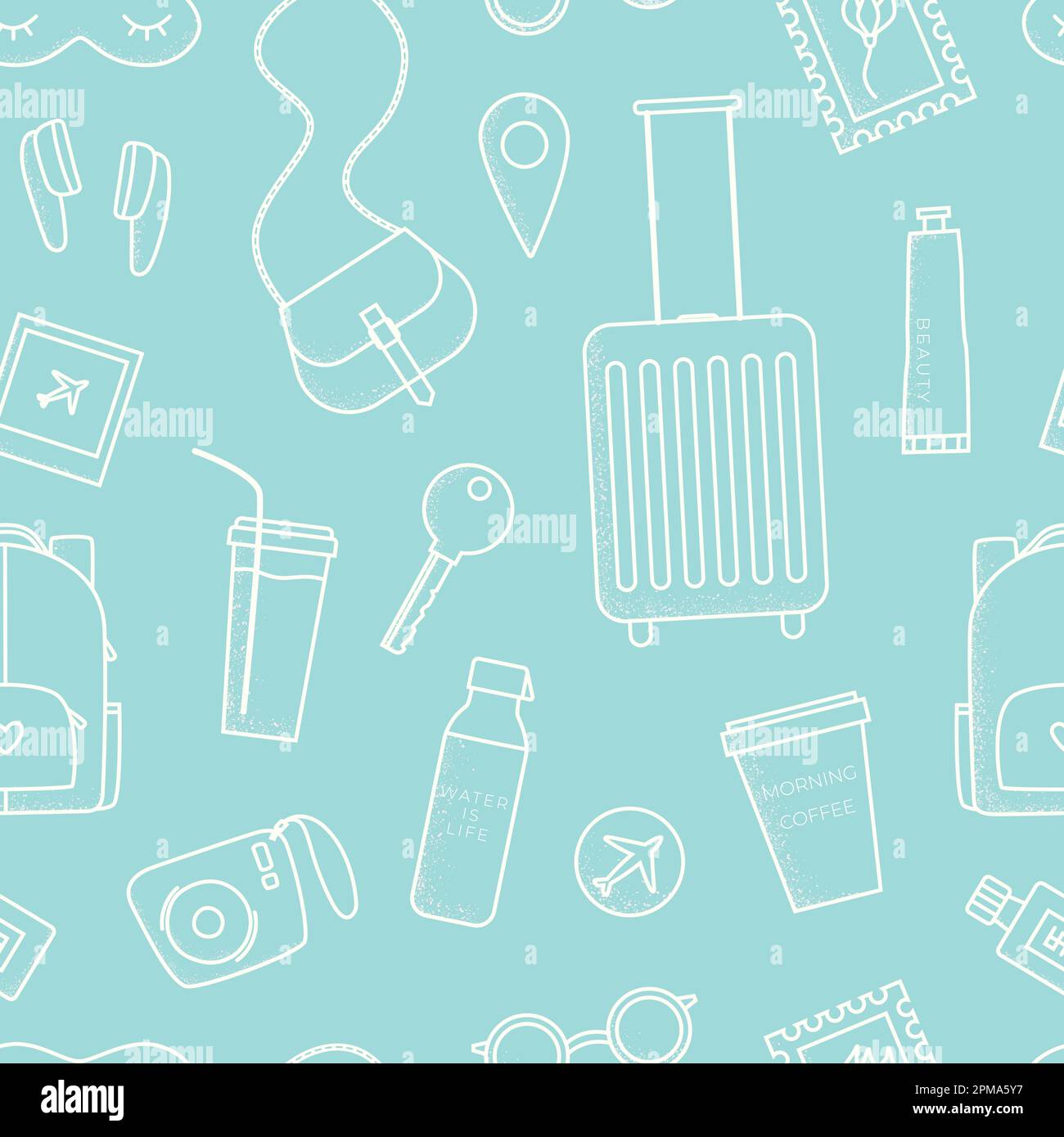 Simple vector line background about travel. Seamless pattern for wrap, package, scrapbooking. Stock Vector
