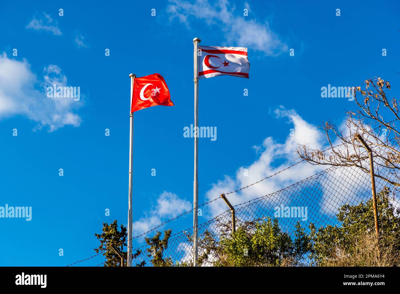 Turkish and North Cyprus flag in Nicosia Municipality, Cyprus Stock Photo