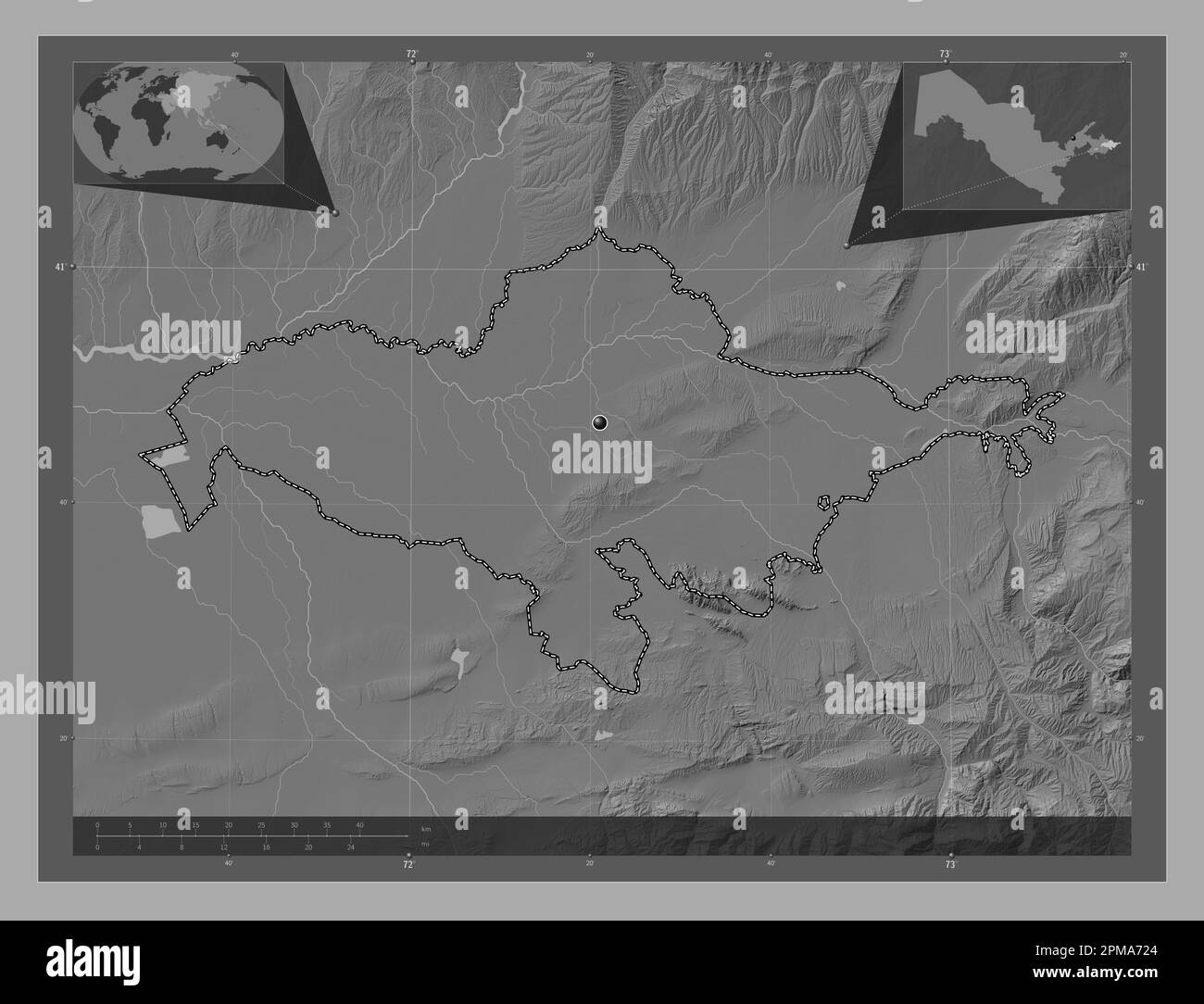 Pma Map Andijon, region of Uzbekistan. Bilevel elevation map with lakes and ...