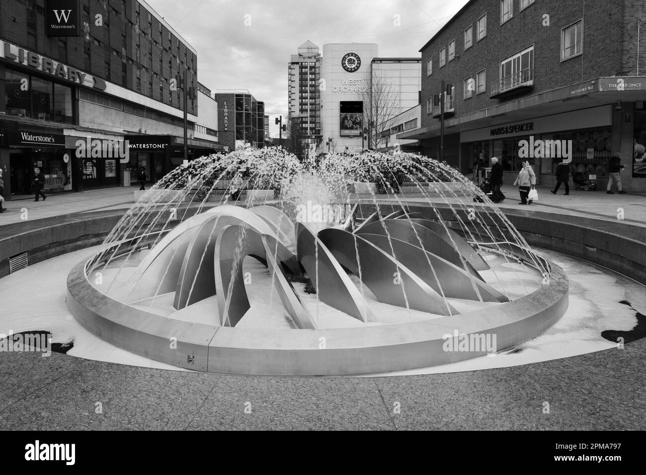 Water fountains in Coventry city centre, West Midlands, Warwickshire