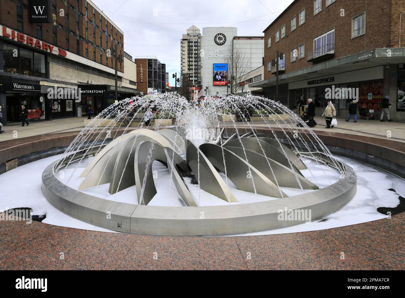 Water fountains in Coventry city centre, West Midlands, Warwickshire
