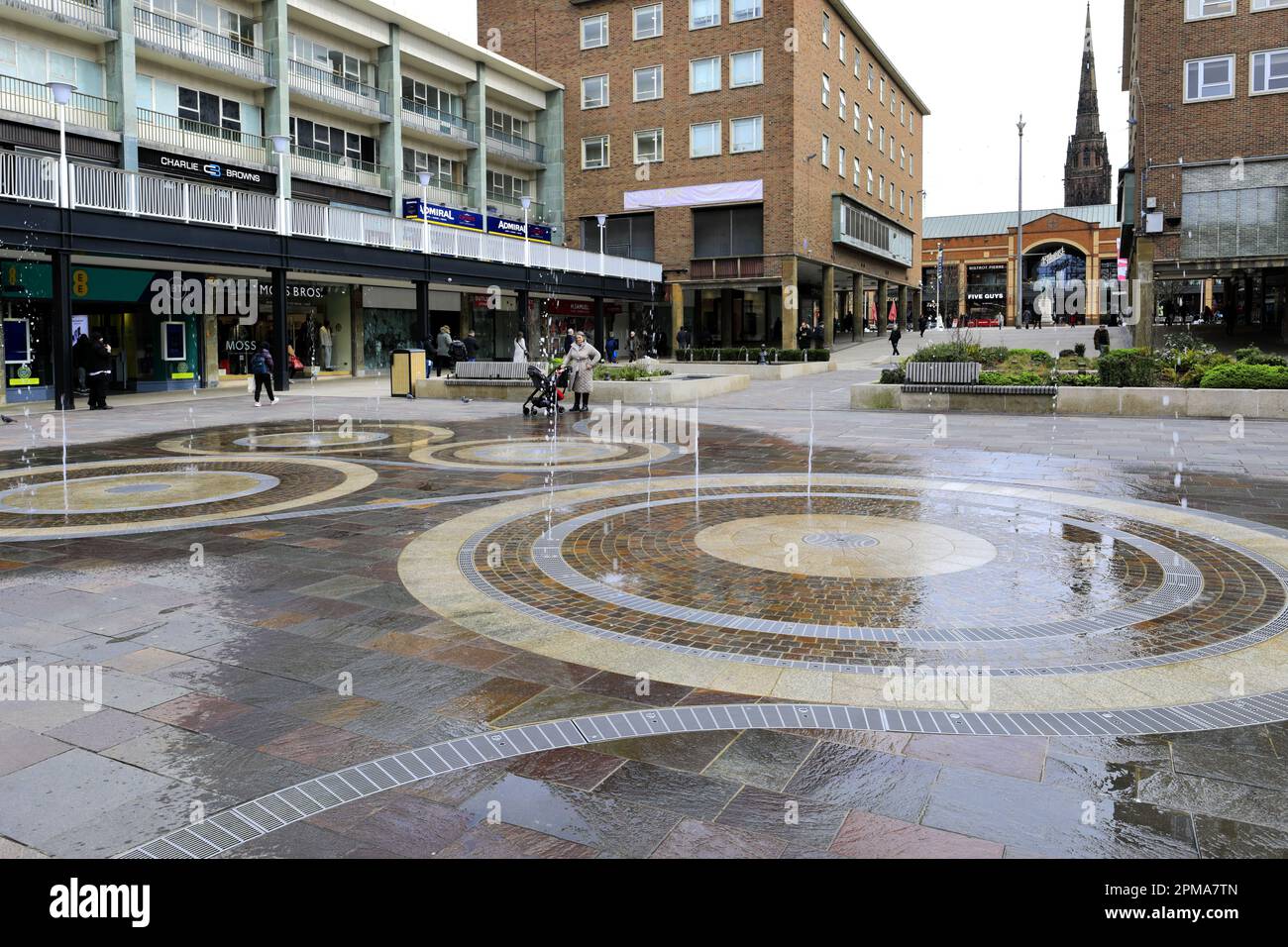 Water fountains in Coventry city centre, West Midlands, Warwickshire