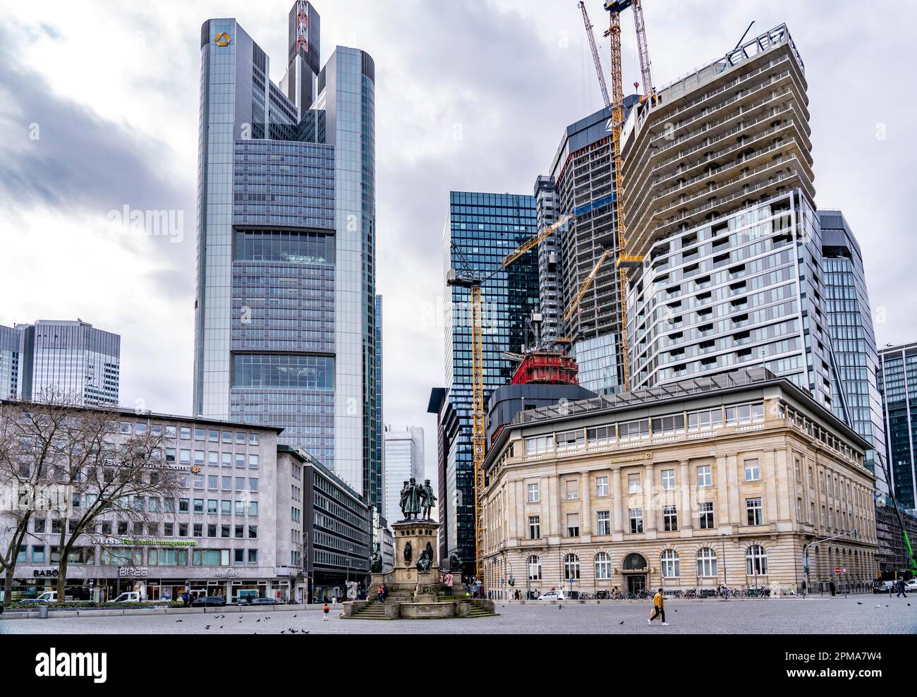 Construction site of the building project FOUR, 4 high-rise towers at Roßmarkt in Frankfurt am Main, will be up to 228 metres high, with 59 storeys, u Stock Photo