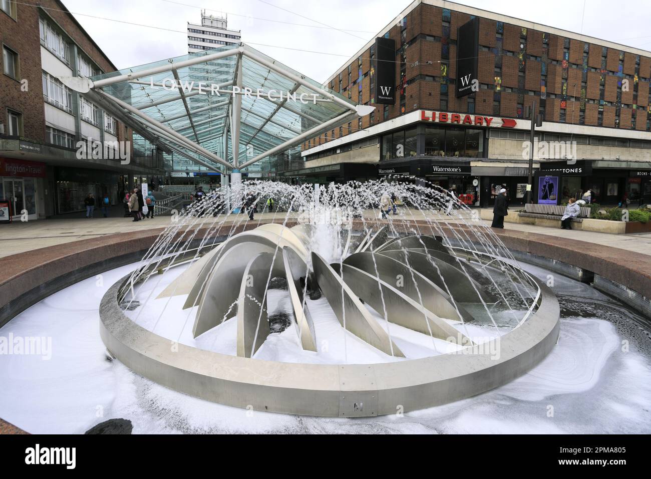 Water fountains in Coventry city centre, West Midlands, Warwickshire