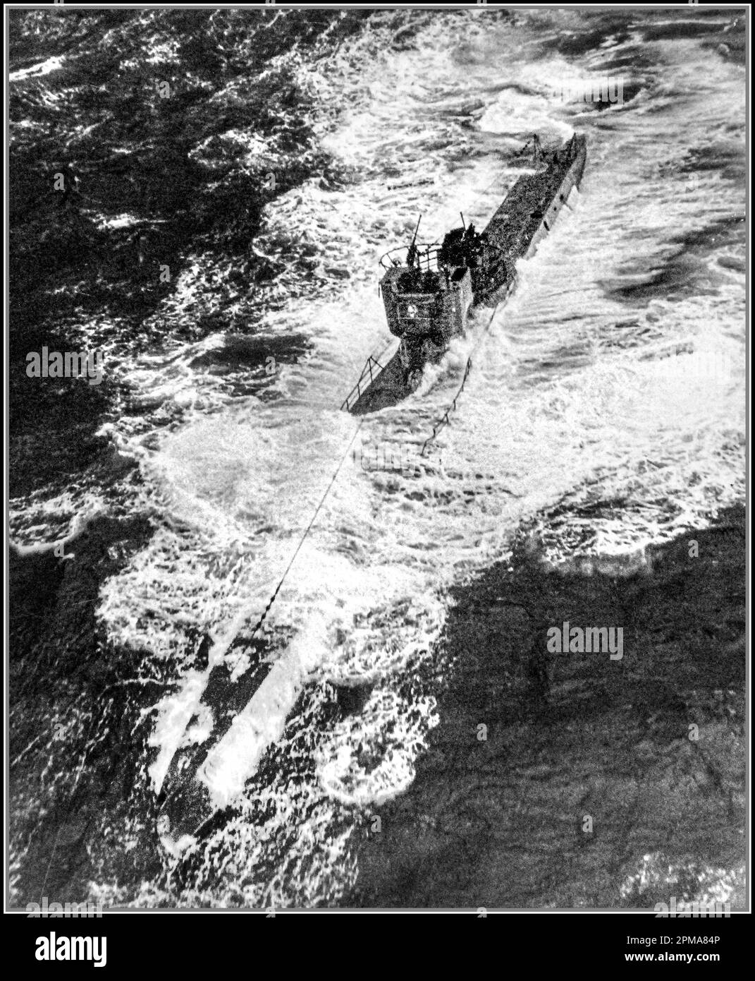 WW2 Attack on German U-boats, 1943. Aerial attack on U-378, Incident #4786, October 20, 1943. The U-boat was sunk by Fido homing torpedo and depth charges from Avenger and Wildcat aircraft from Composite Squadron Thirteen (VC-13) based on USS Core (CVE-13).World War II Second World War Mid-Atlantic Stock Photo