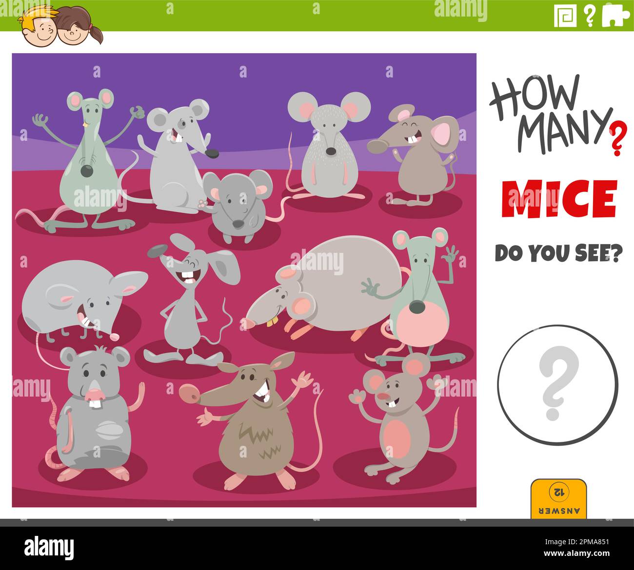 Illustration of educational counting game for children with cartoon