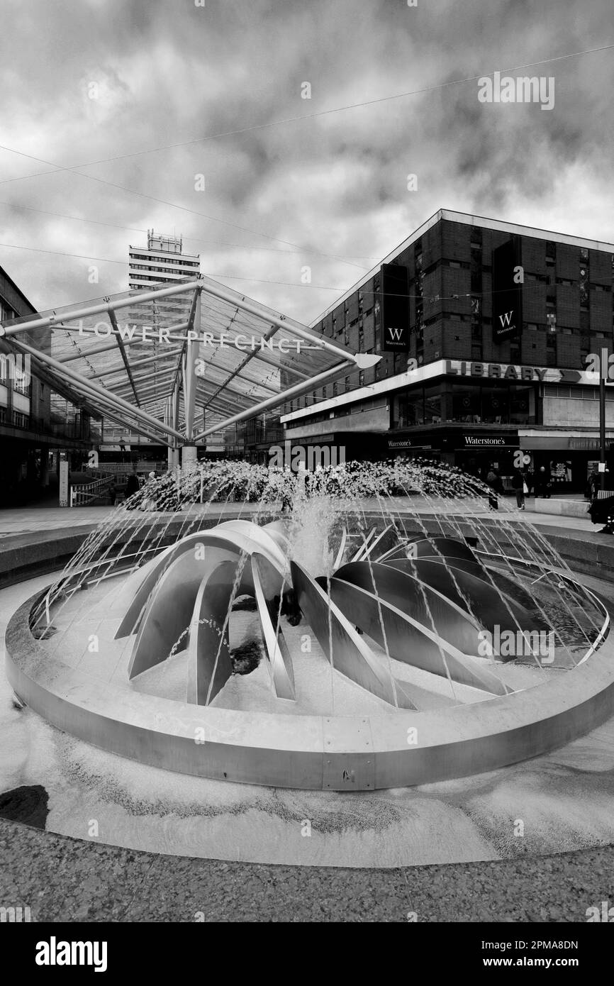 Water fountains in Coventry city centre, West Midlands, Warwickshire, England, UK Stock Photo