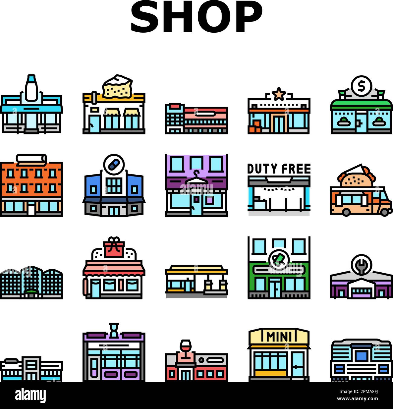 store shop retail web cart icons set vector Stock Vector Image & Art ...