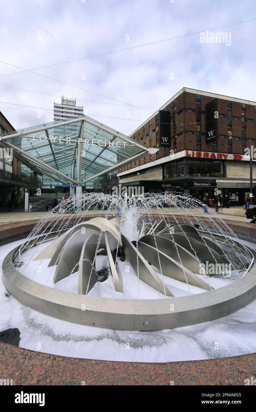 Water fountains in Coventry city centre, West Midlands, Warwickshire