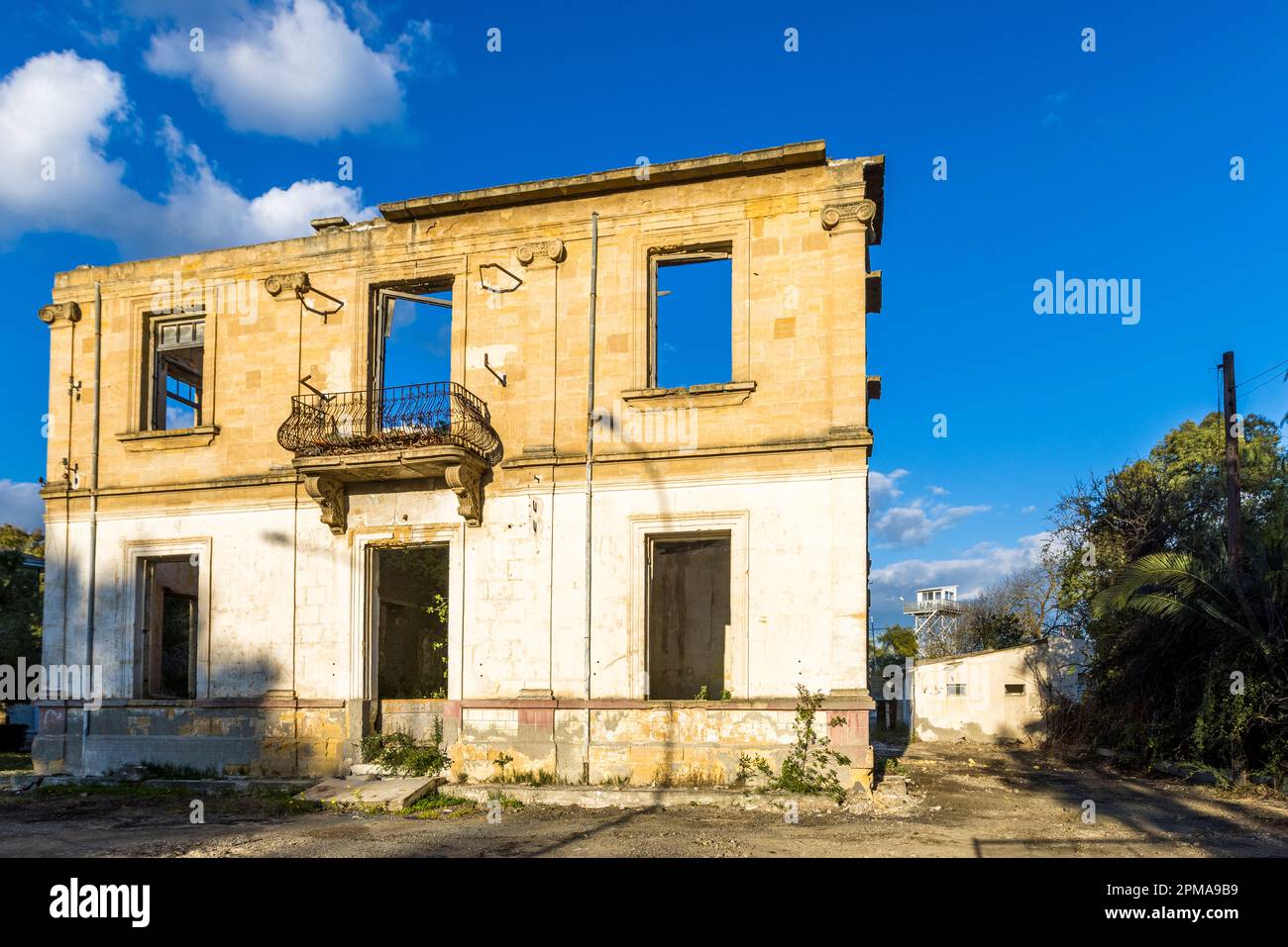 Ruin in the Buffer Zone of Nicosia Municipality, Cyprus Stock Photo