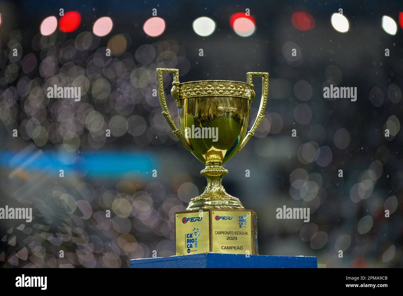 Rio, Brazil - april 9, 2023, Cup on display in match between Fluminense vs Flamengo by final round of Carioca Championship, in Maracana Stadium Stock Photo