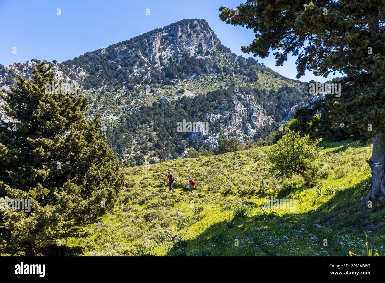 Hiking 260 kilometer Beşparmak Trail Five Finger Mountains in North Cyprus. Hiking trail from Karmin to St. Hilarion Stock Photo