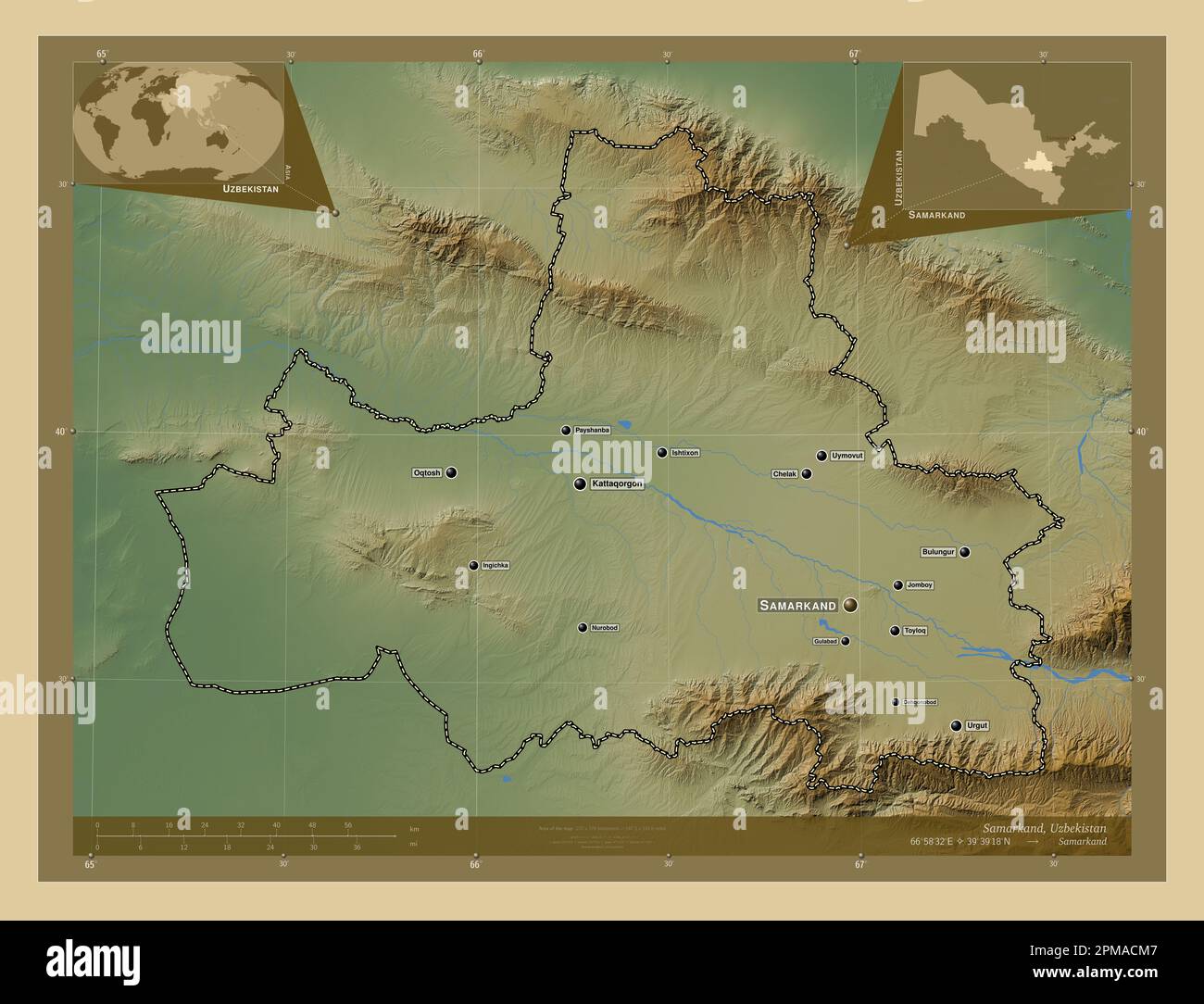 Samarkand Region Of Uzbekistan Colored Elevation Map With Lakes And Samarkand Region Of Uzbekistan Colored Elevation Map With Lakes And