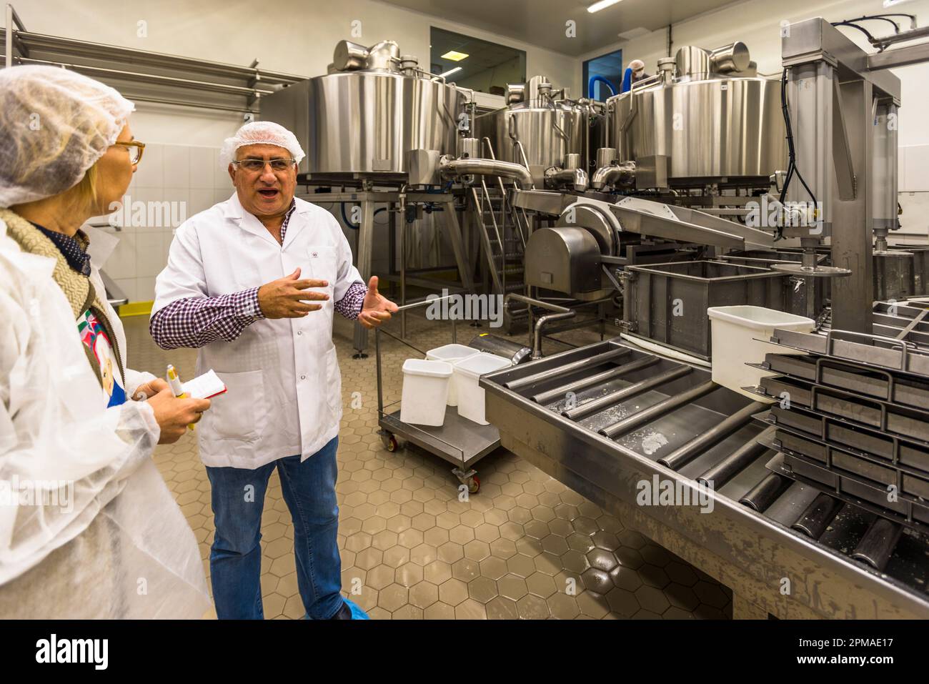 Dairy and hellim (halloumi) cheese production in Nicosia, Cyprus Stock Photo