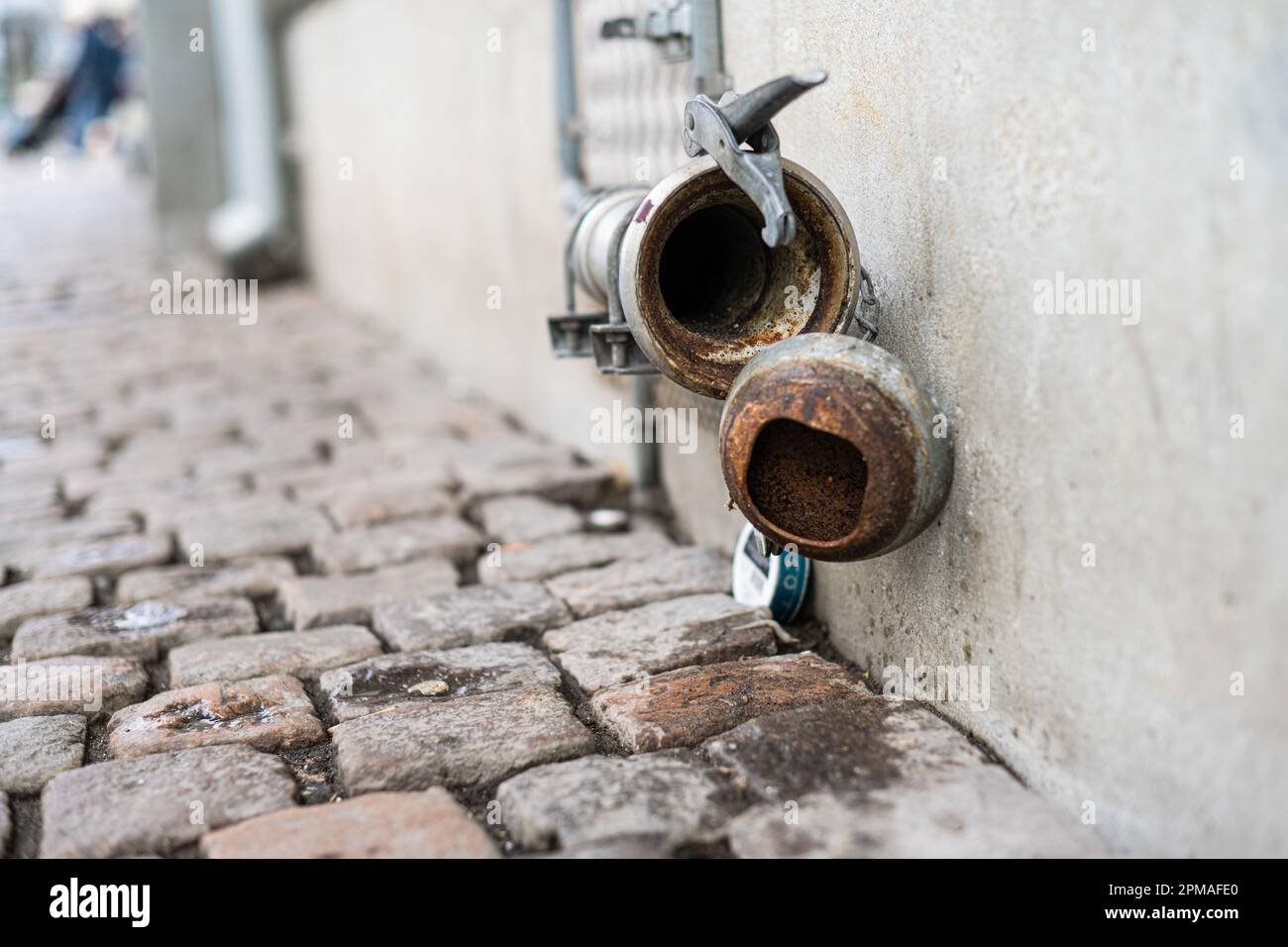 Disused pipe coupling formerly used to receive beer from tank truck Stock  Photo - Alamy