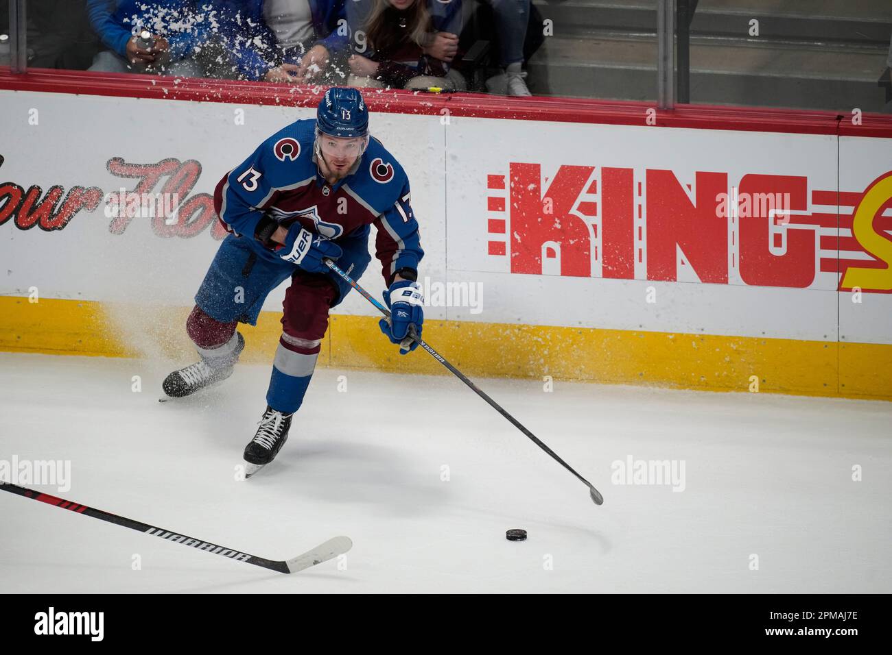 Colorado Avalanche right wing Valeri Nichushkin celebrates his goal during  the third period of …