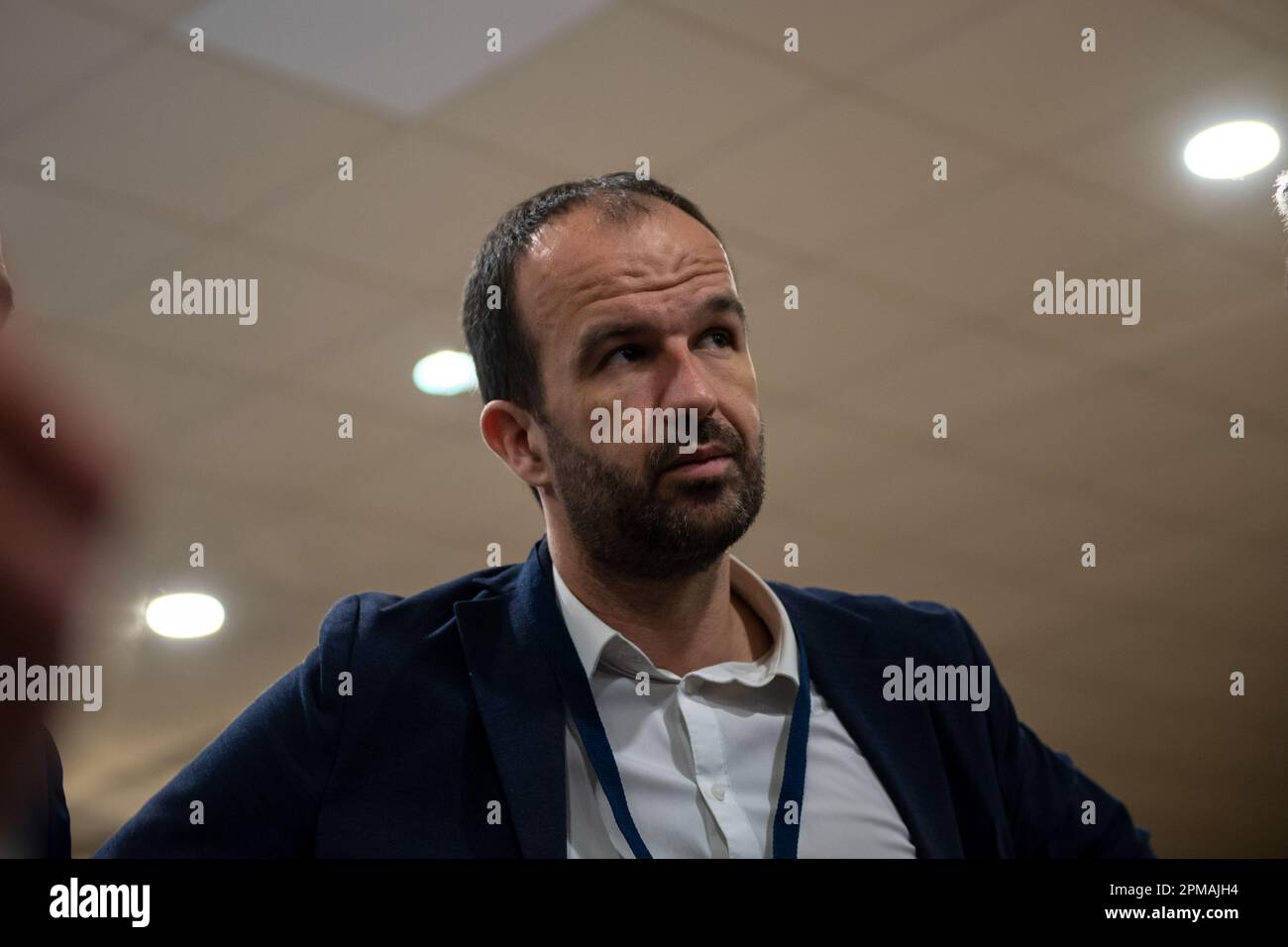 Marseille, France. 08th Apr, 2023. Manuel Bompard (from LFI party) is seen during the 39th Congress of the French Communist Party (PCF). The 39th Congress of the French Communist Party (PCF) takes place in Marseille from 7 to 10 April 2023. It reappoints Fabien Roussel as its leader. (Photo by Laurent Coust/SOPA Images/Sipa USA) Credit: Sipa USA/Alamy Live News Stock Photo