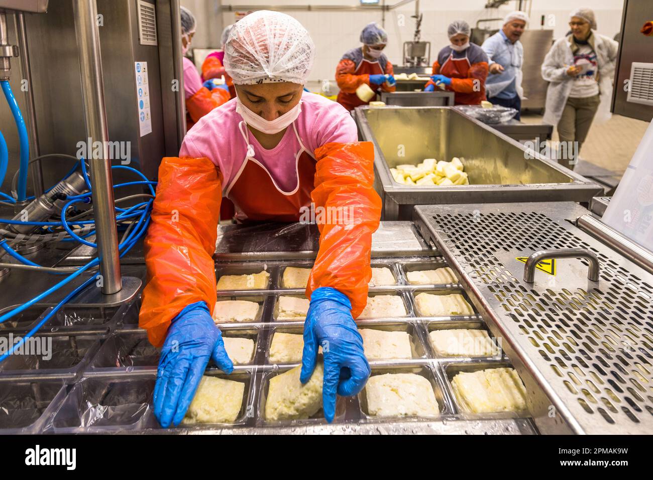 Dairy and hellim (halloumi) cheese production in Nicosia, Cyprus Stock Photo