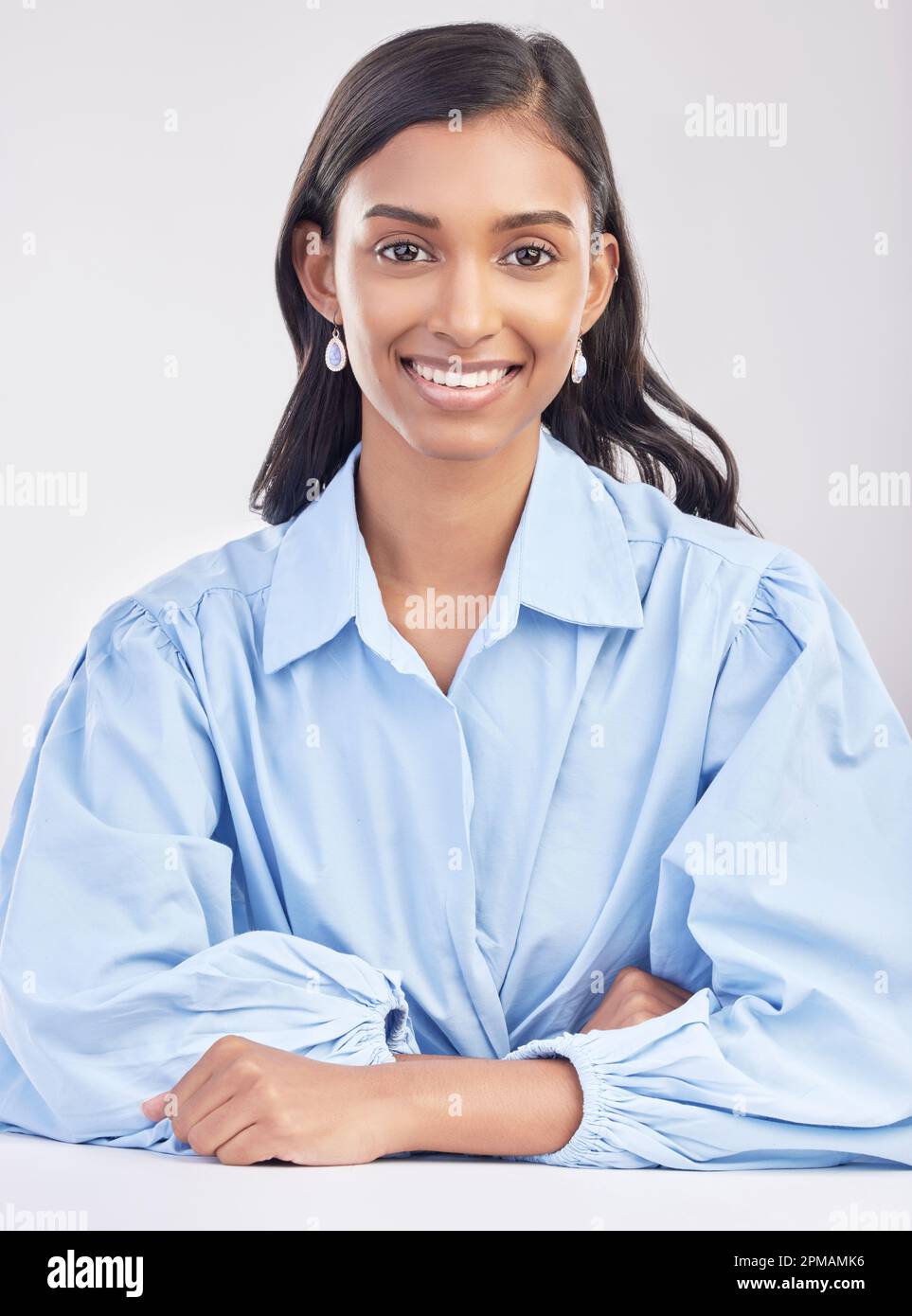 Smile, happy and portrait of woman feeling excited with arms crossed
