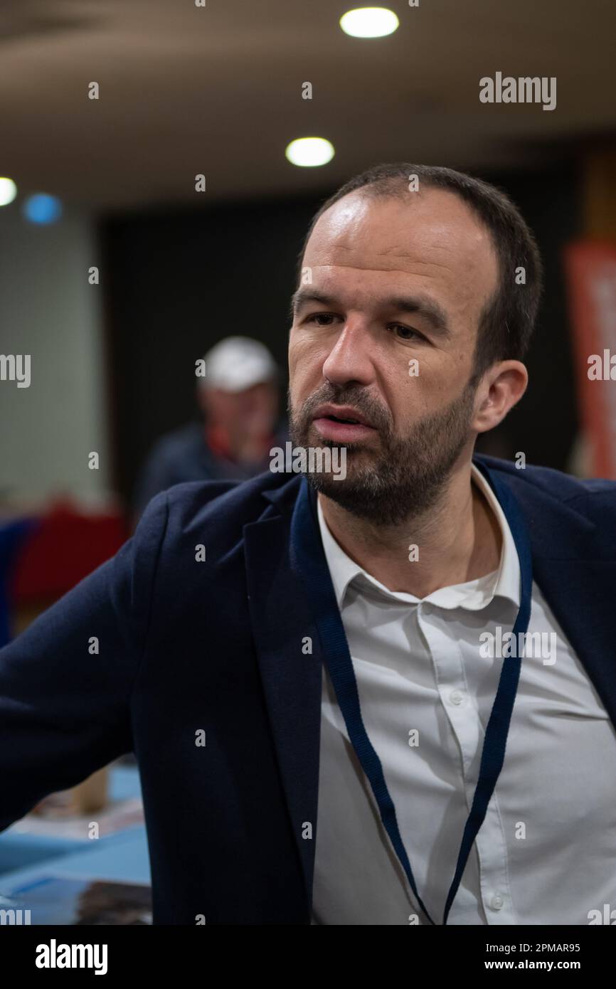 Marseille, France. 08th Apr, 2023. Manuel Bompard (from LFI party) is seen during the 39th Congress of the French Communist Party (PCF). The 39th Congress of the French Communist Party (PCF) takes place in Marseille from 7 to 10 April 2023. It reappoints Fabien Roussel as its leader. (Photo by Laurent Coust/SOPA Images/Sipa USA) Credit: Sipa USA/Alamy Live News Stock Photo