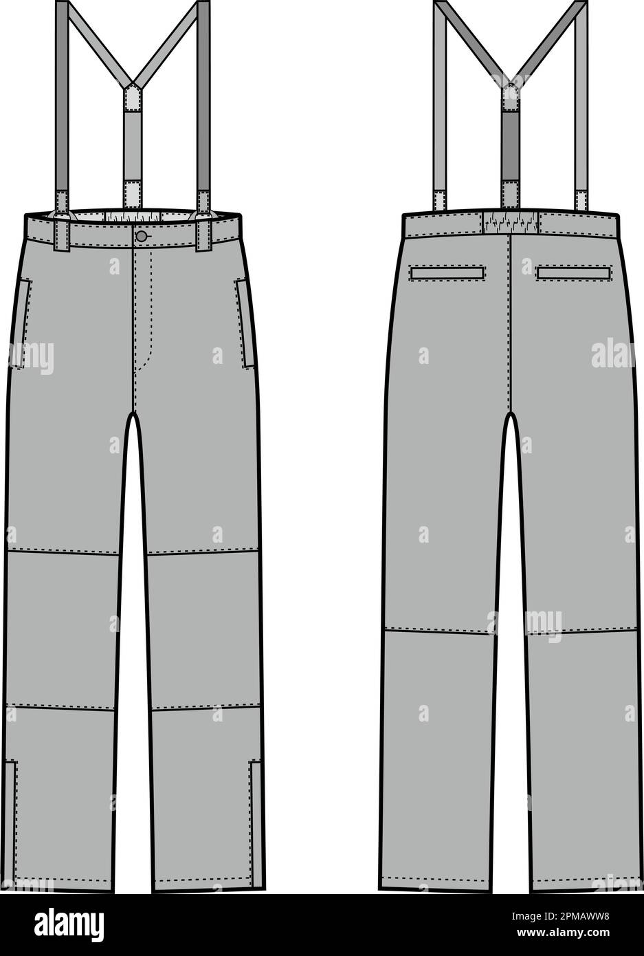 Mens work suspender pants. Fashion CAD.  Stock Vector