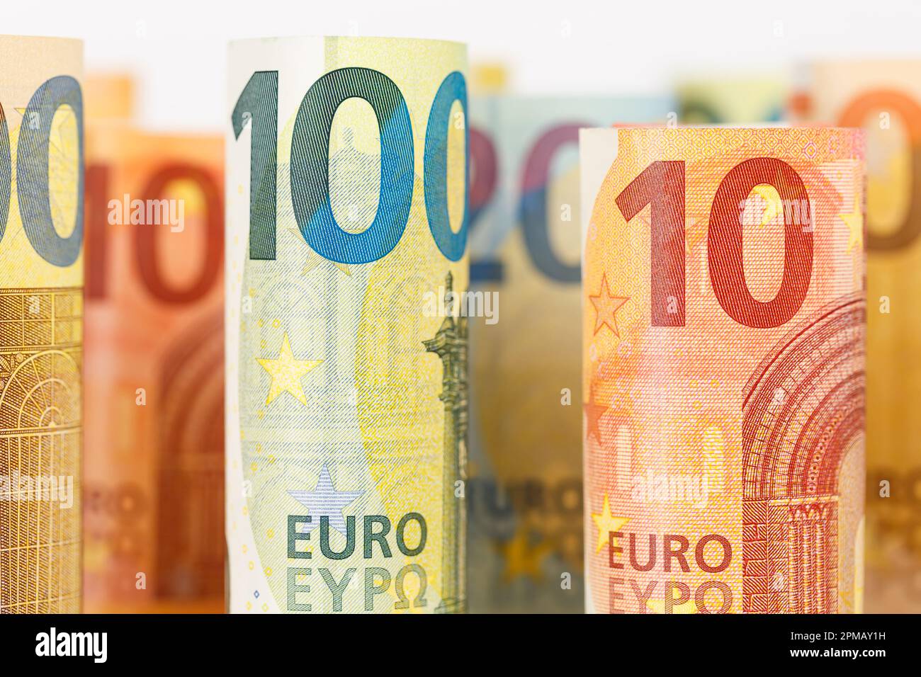 Euro banknotes bill saving money background pay paying finances bank notes banknote rich Stock Photo