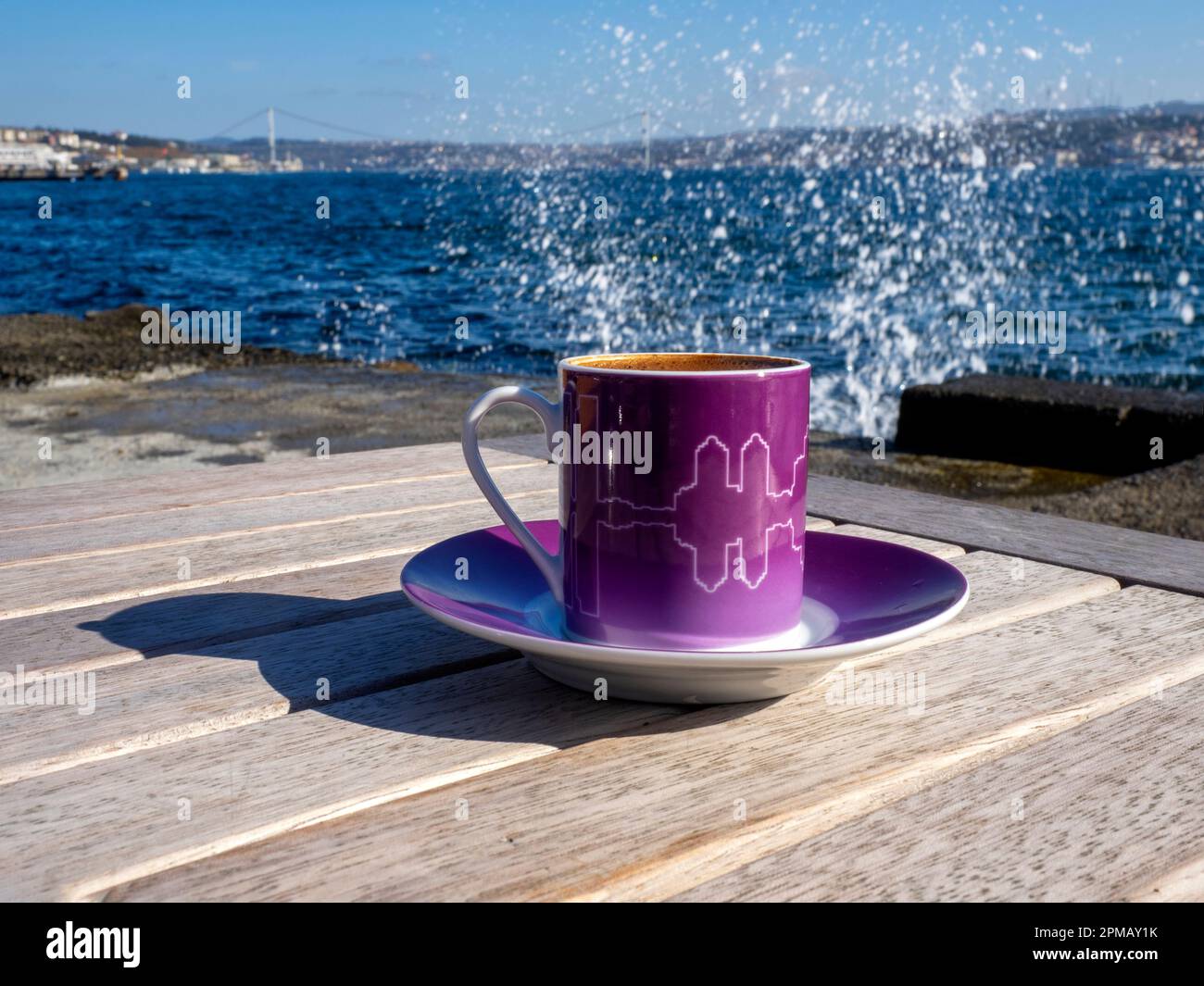 Turkish Coffee with the River Bosphorus of Istanbul in the background