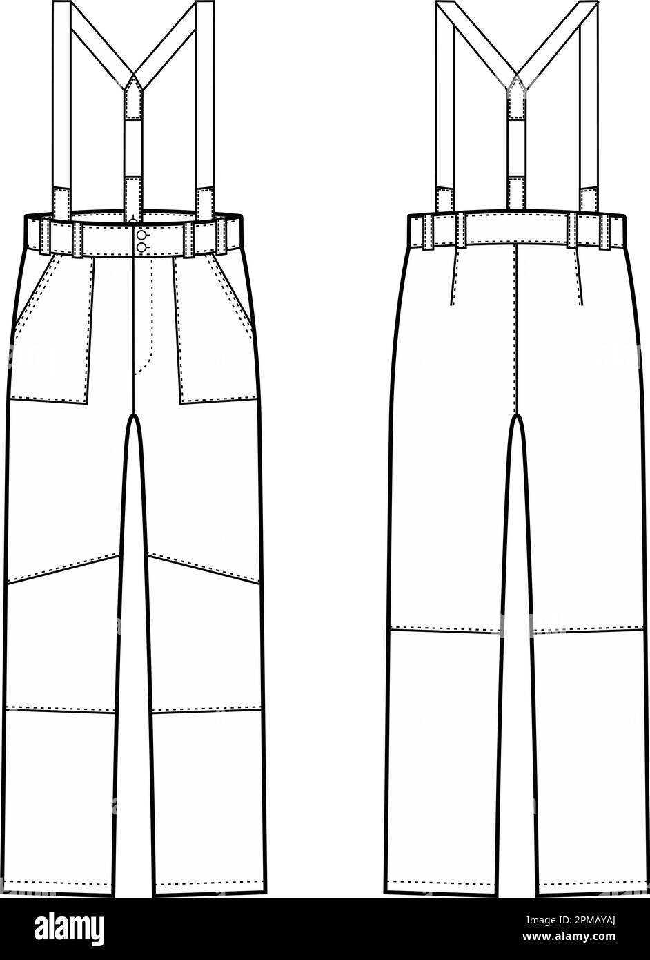 Mens work suspender pants. Fashion CAD.  Stock Vector