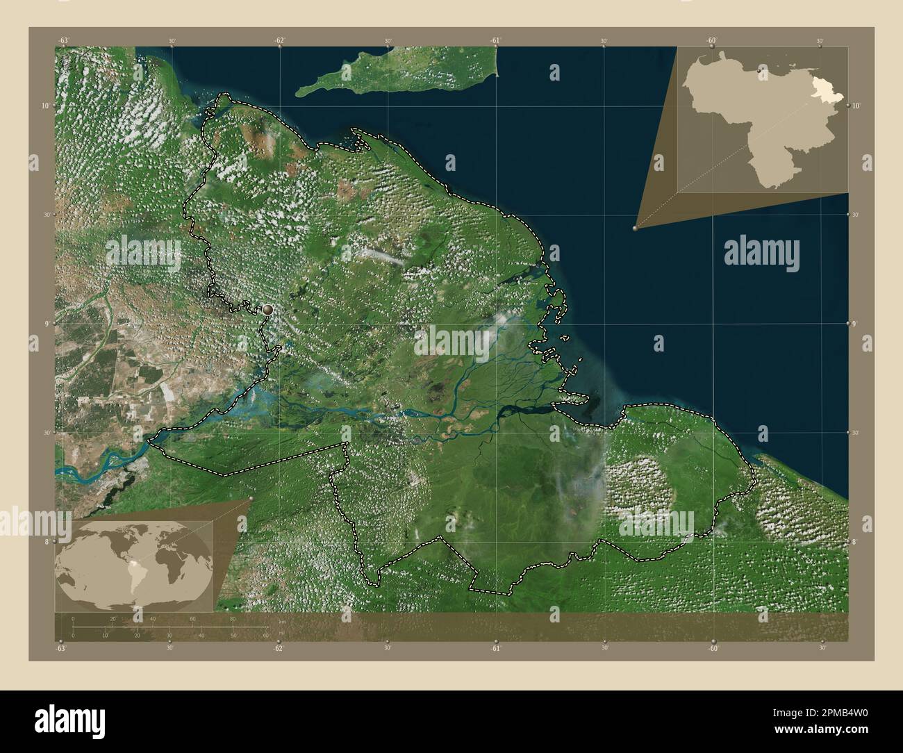 Delta Amacuro, state of Venezuela. High resolution satellite map. Corner auxiliary location maps Stock Photo