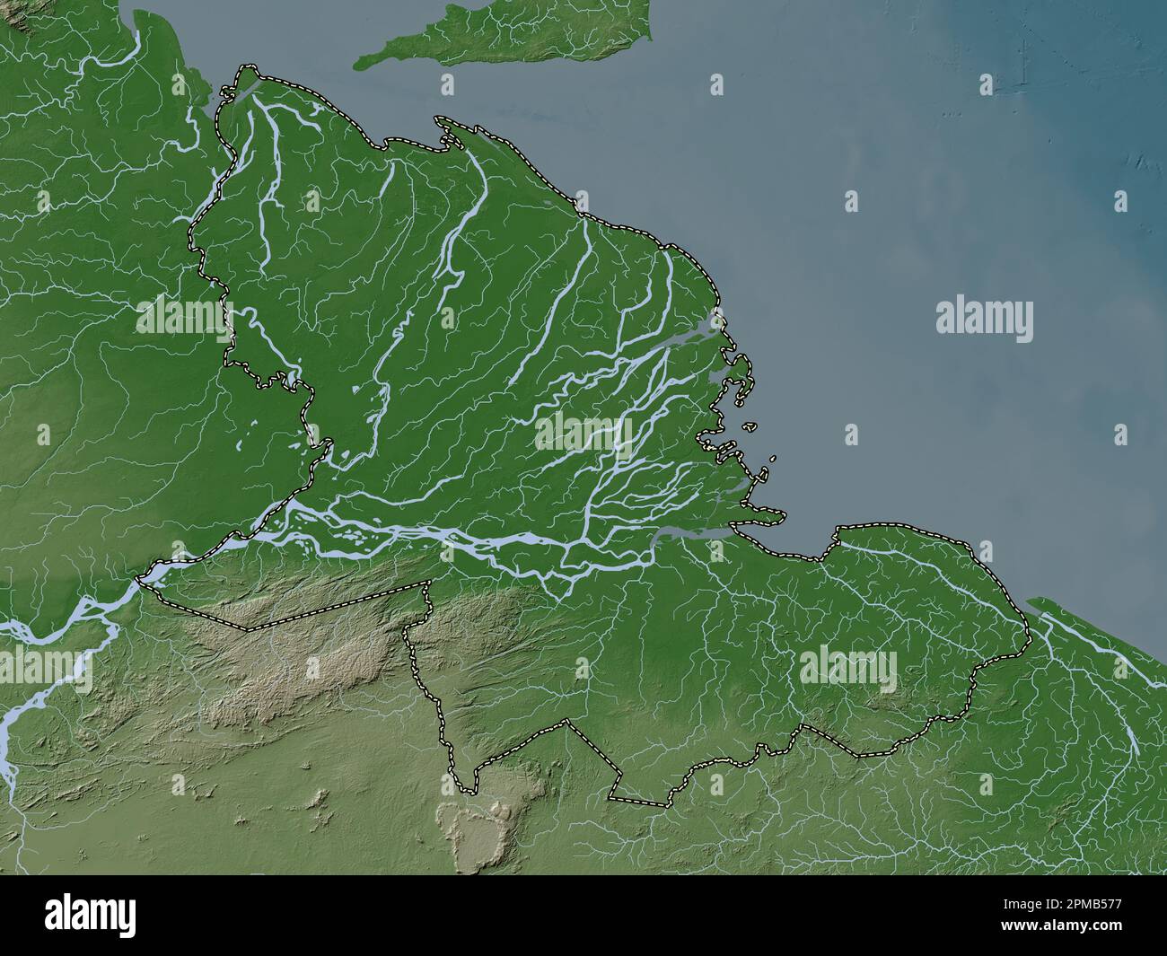 Delta Amacuro, state of Venezuela. Elevation map colored in wiki style with lakes and rivers Stock Photo