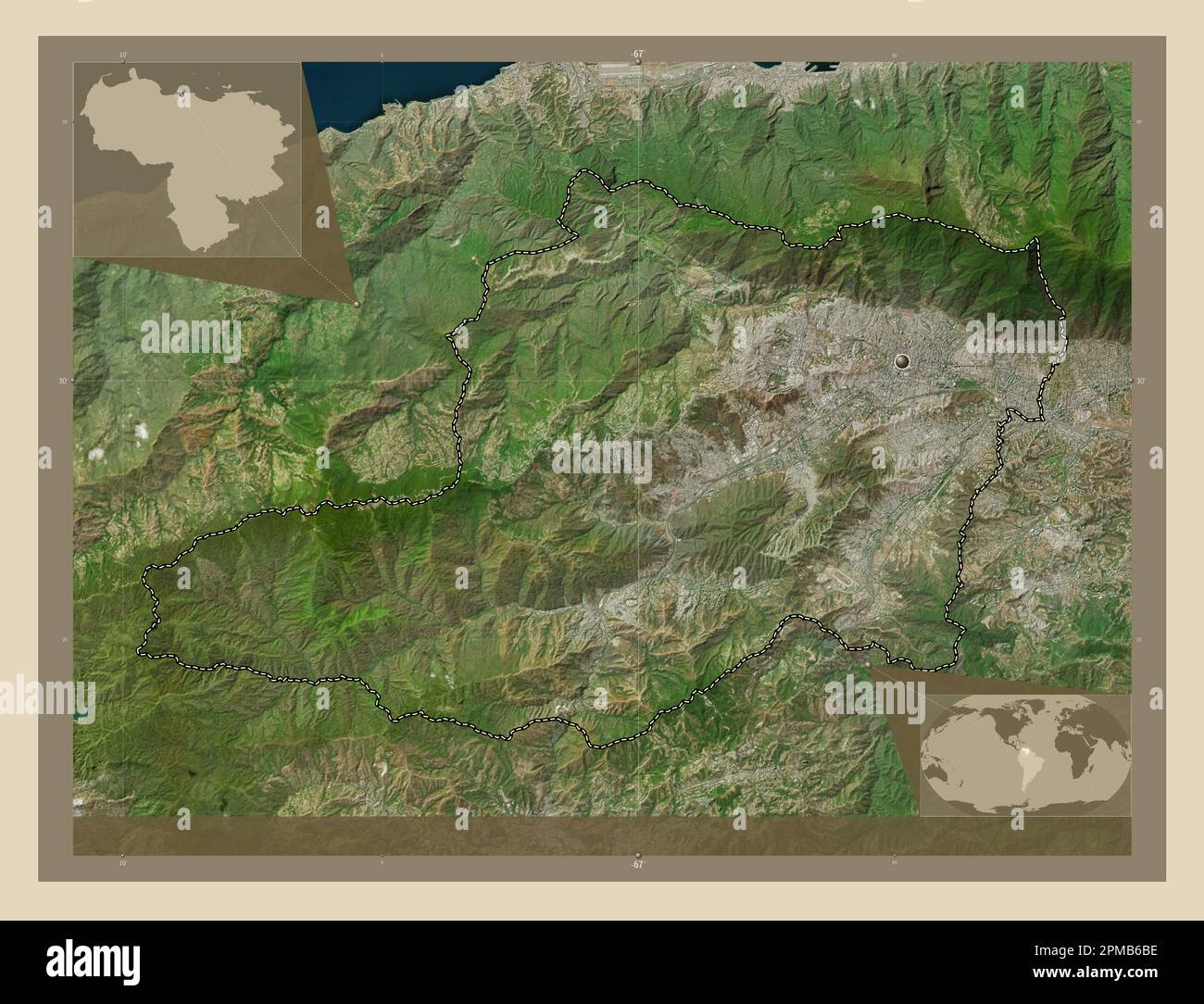 Distrito Capital, state of Venezuela. High resolution satellite map. Corner auxiliary location maps Stock Photo