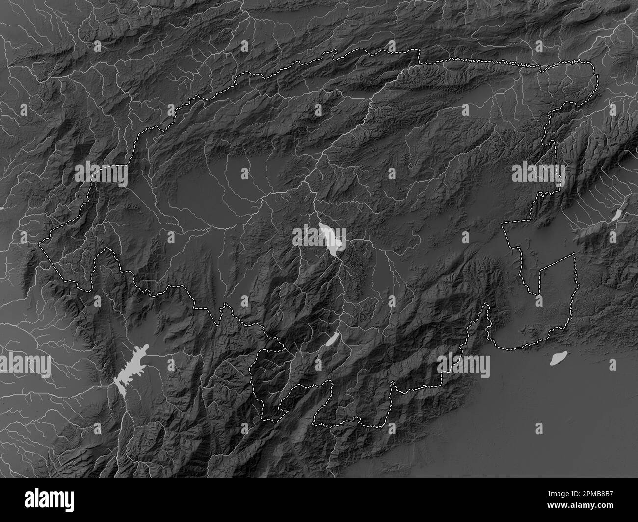 Lara, state of Venezuela. Grayscale elevation map with lakes and rivers Stock Photo