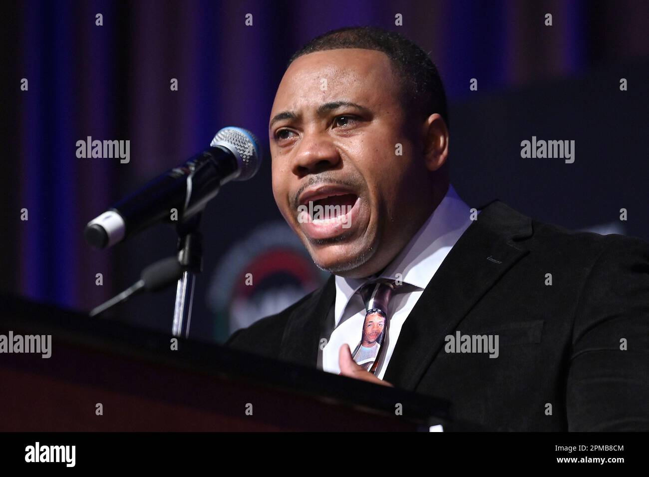 New York, USA. 12th Apr, 2023. Andre Locke Sr., father of Amir Locke