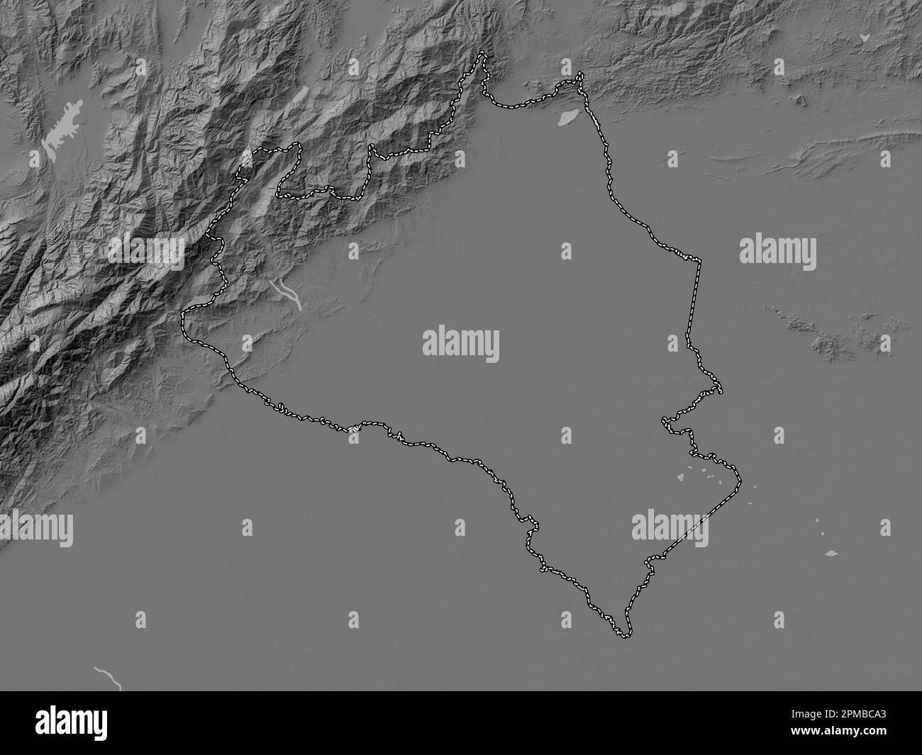 Portuguesa, state of Venezuela. Bilevel elevation map with lakes and rivers Stock Photo