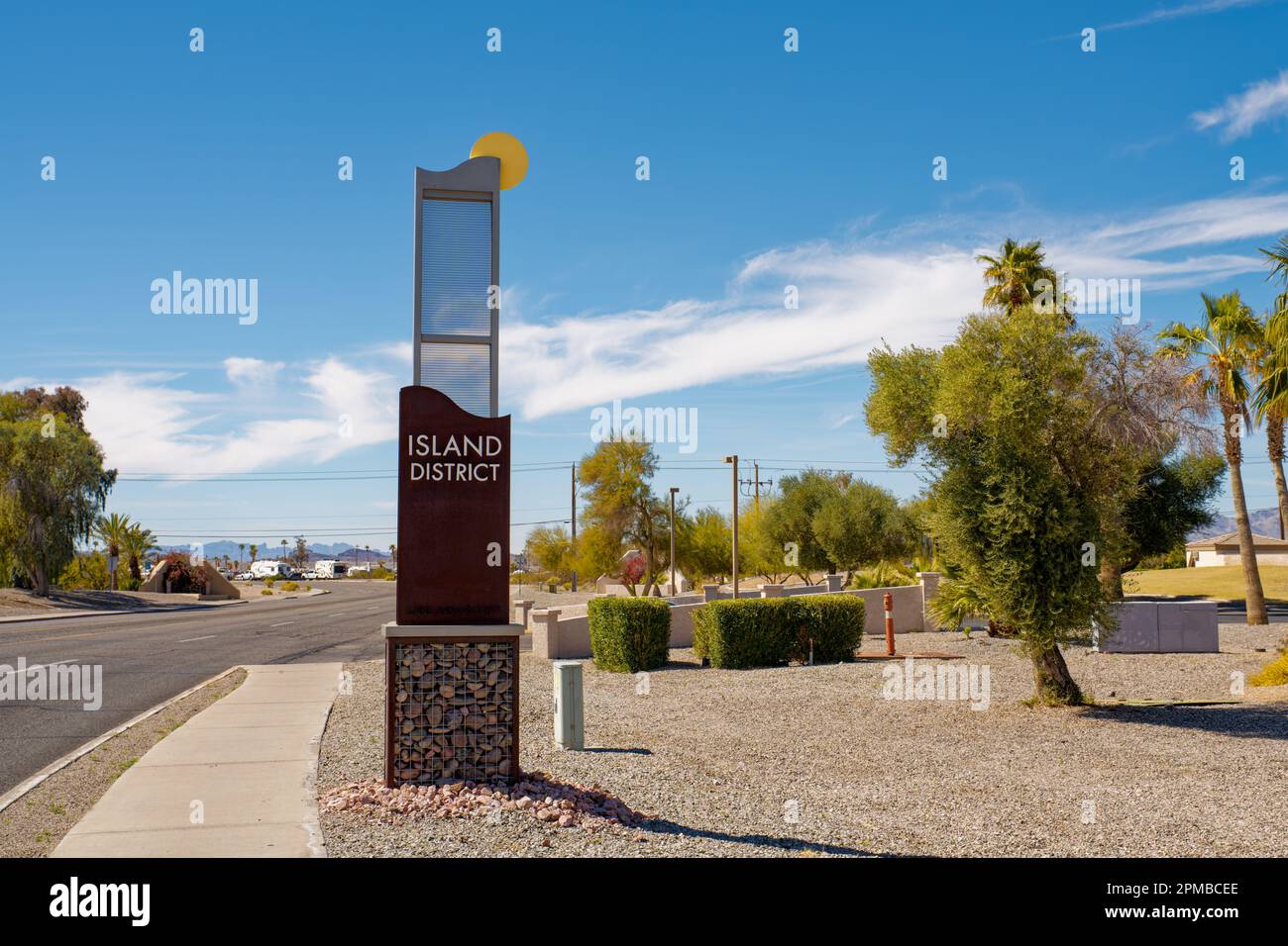 The area of Lake Havasu City known as the Island District is connected to the mainland by London Bridge Stock Photo