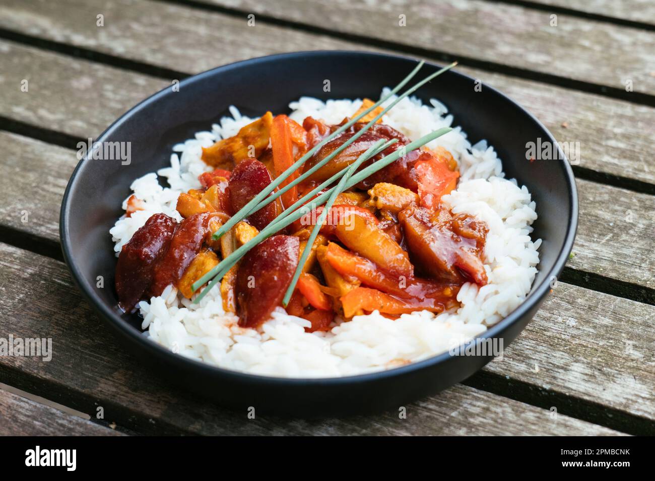 Vegan Chickun with Bell Peppers and Plum Sauce Stock Photo